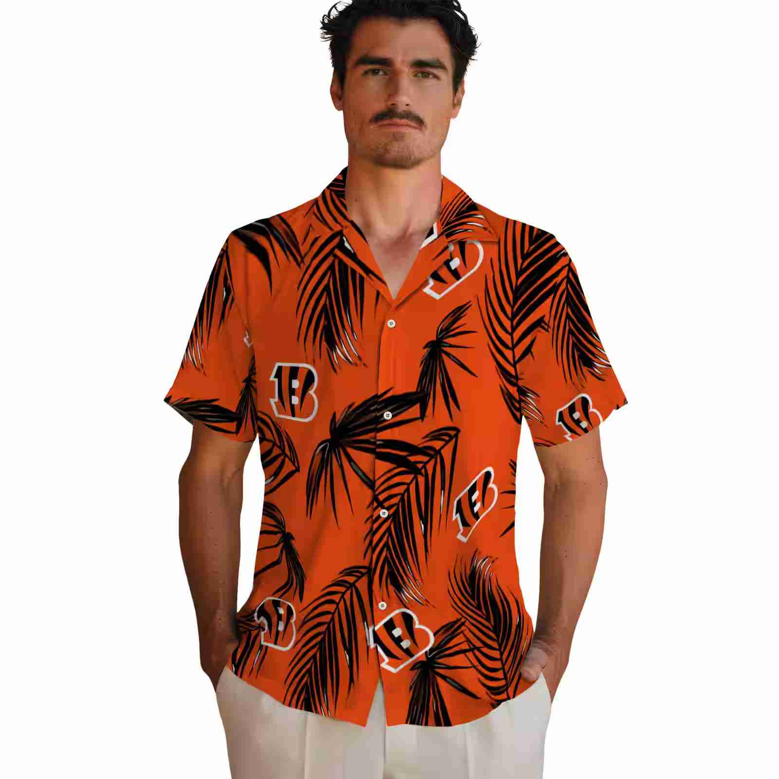 cincinnati bengals palm leaf orange hawaiian shirt fashion forward