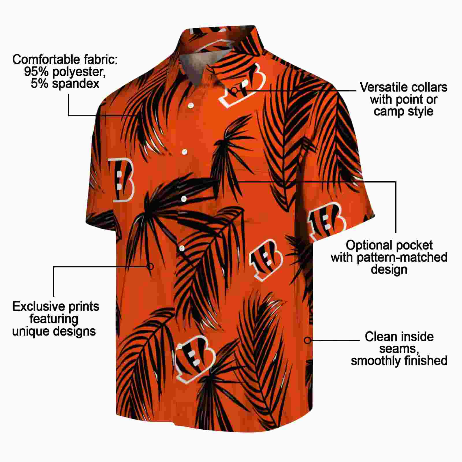 cincinnati bengals palm leaf orange hawaiian shirt new arrival