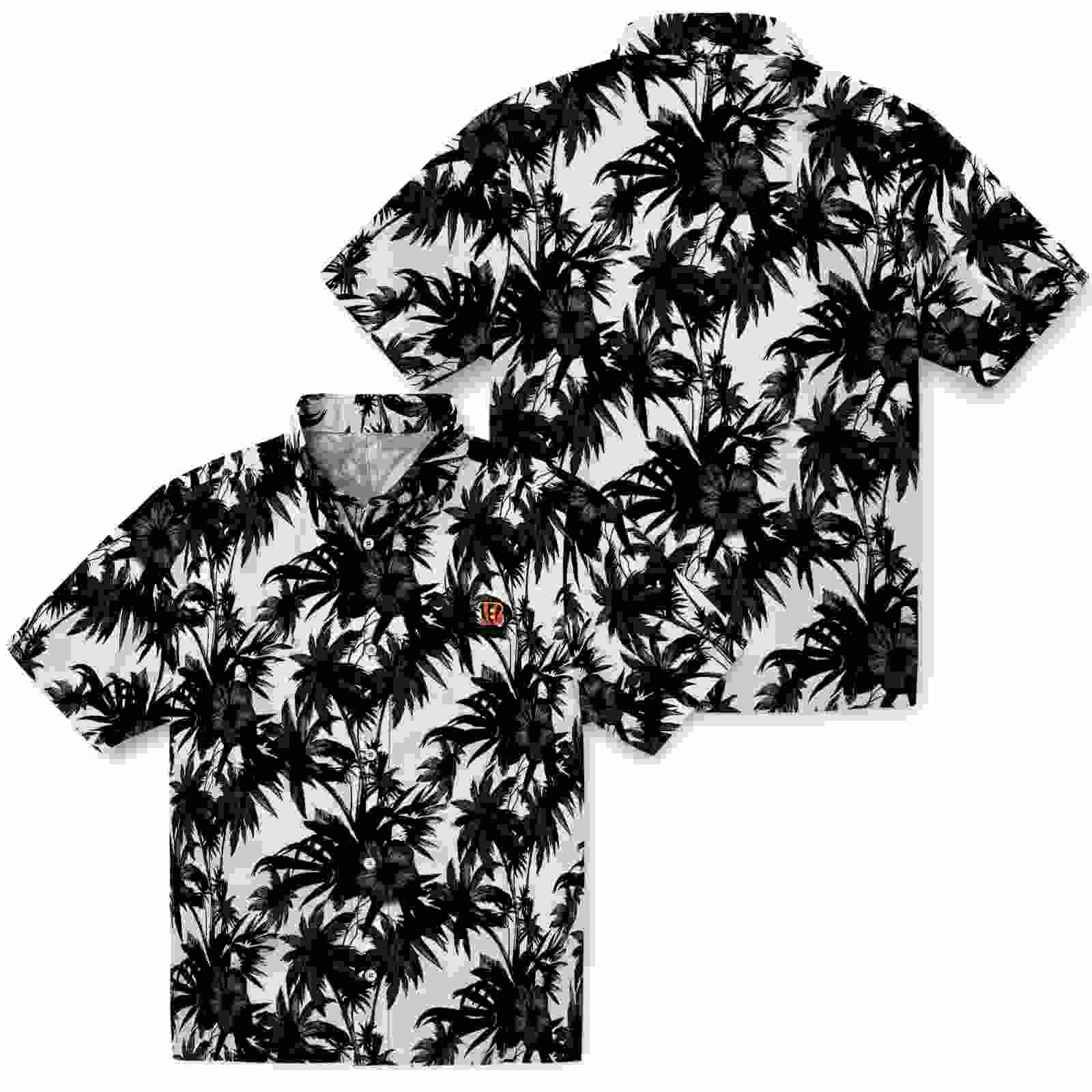 cincinnati bengals palm motifs black white hawaiian shirt high quality