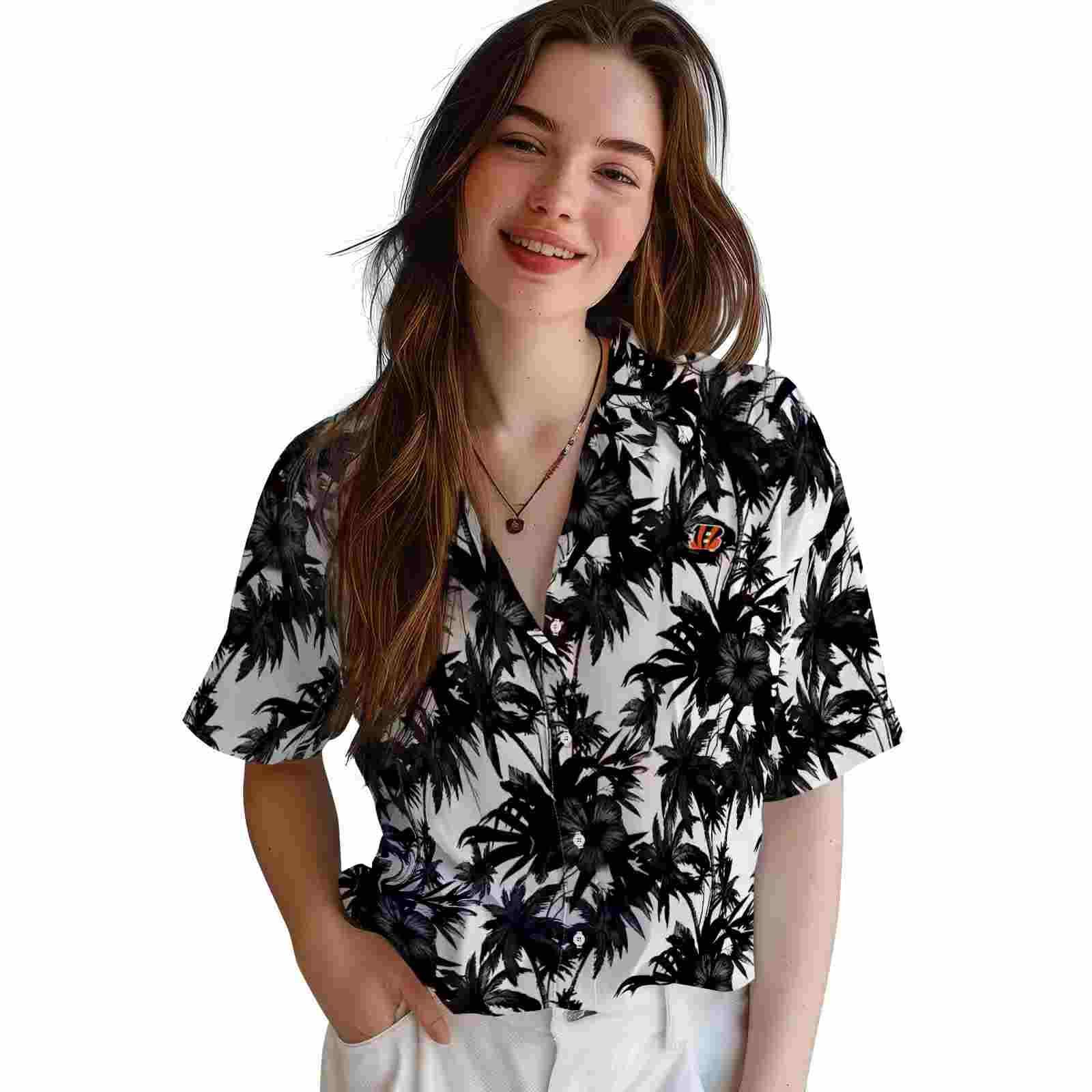 cincinnati bengals palm motifs black white hawaiian shirt latest model