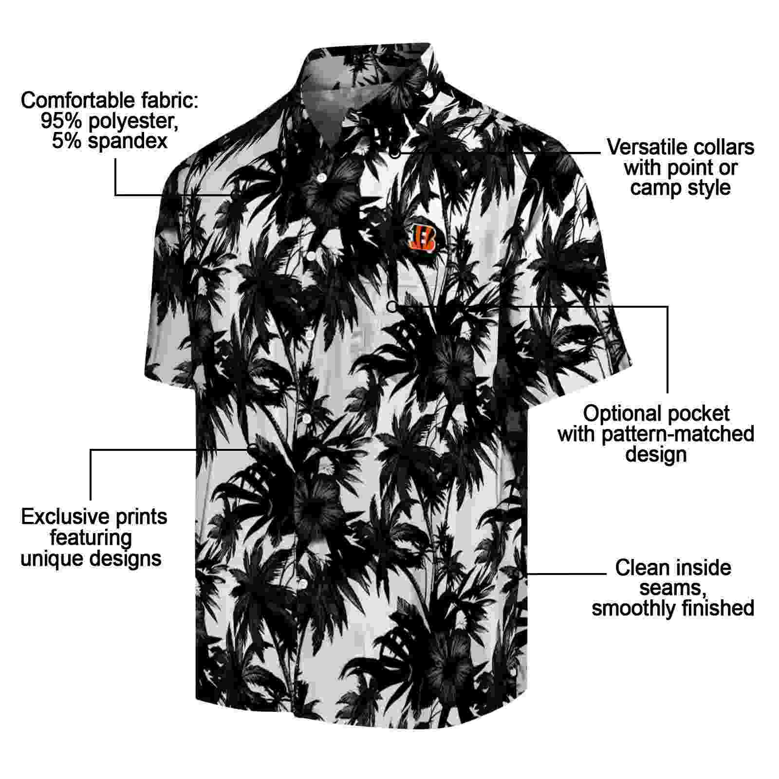 cincinnati bengals palm motifs black white hawaiian shirt new arrival