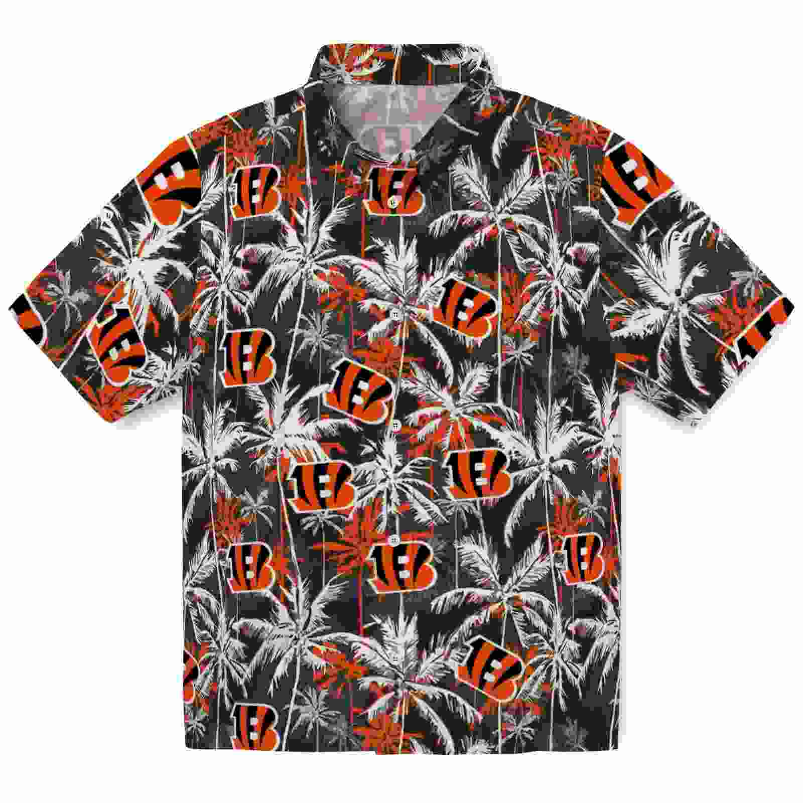 Cincinnati Bengals Palm Pattern Orange Black Hawaiian Shirt