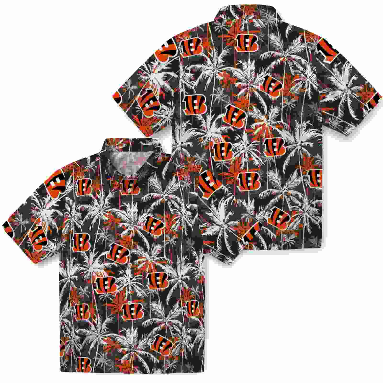 cincinnati bengals palm pattern orange black hawaiian shirt high quality