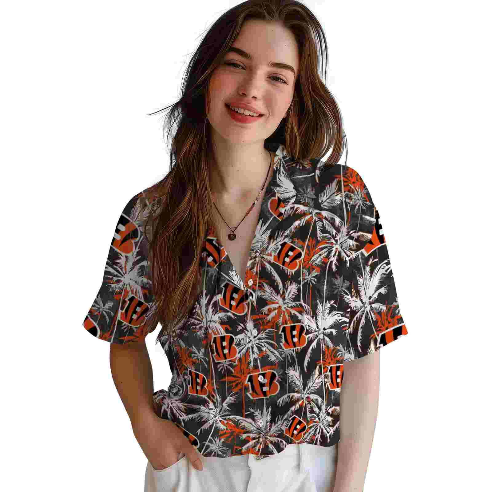 cincinnati bengals palm pattern orange black hawaiian shirt latest model