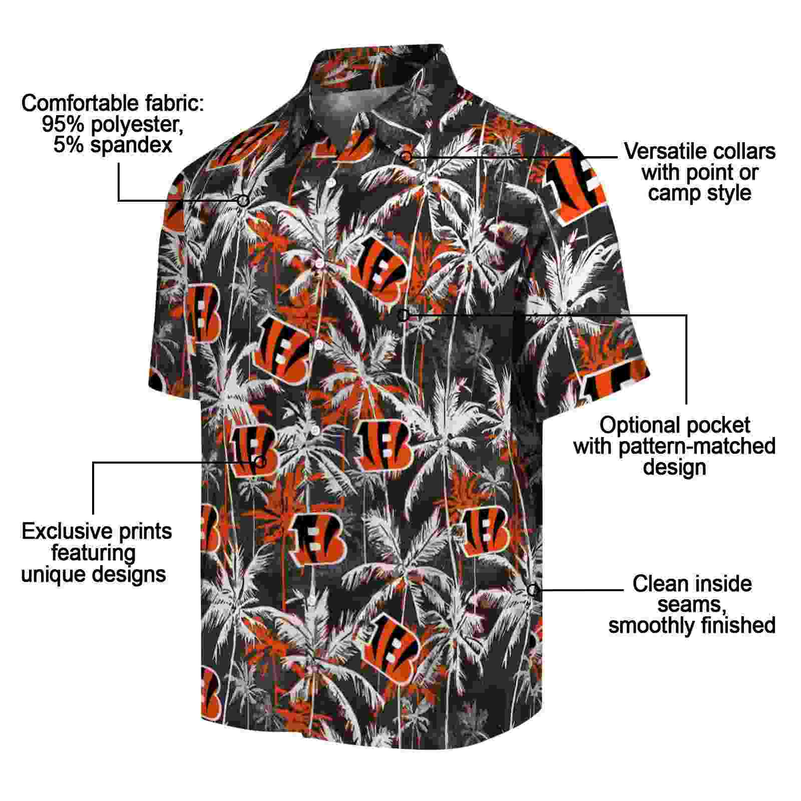 cincinnati bengals palm pattern orange black hawaiian shirt new arrival