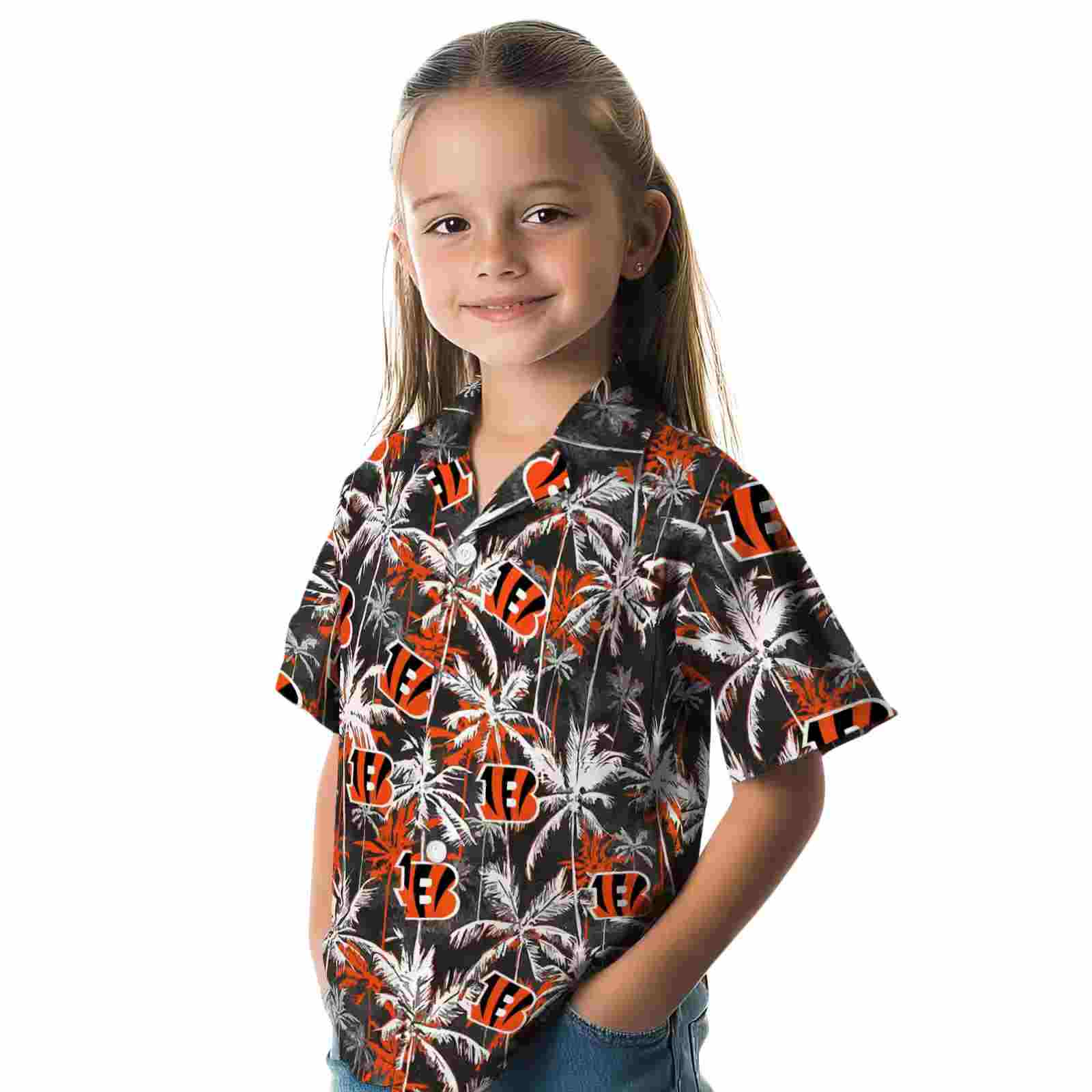 cincinnati bengals palm pattern orange black hawaiian shirt premium grade