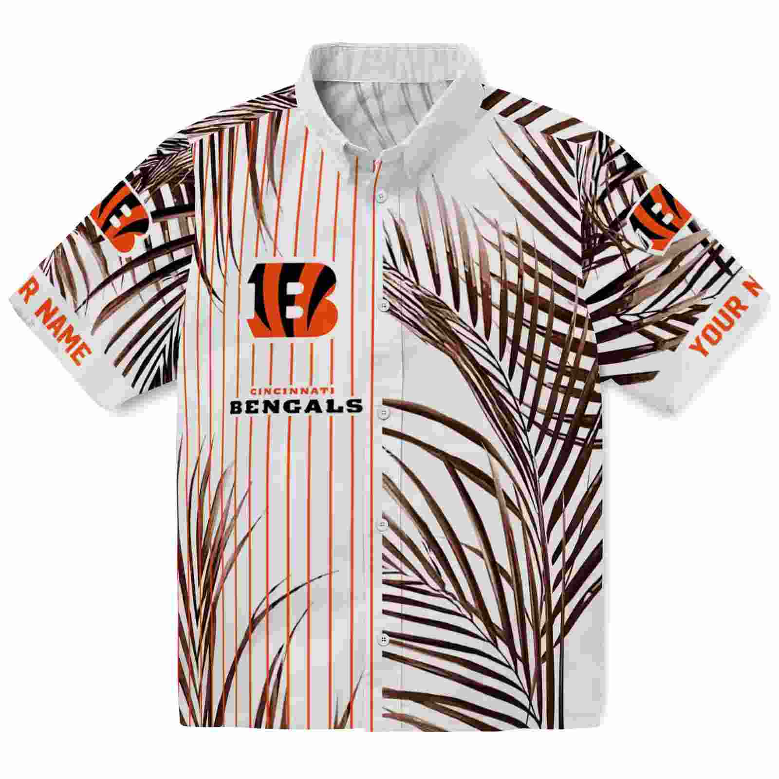 Cincinnati Bengals Palm Stripes Orange Black White Hawaiian Shirt