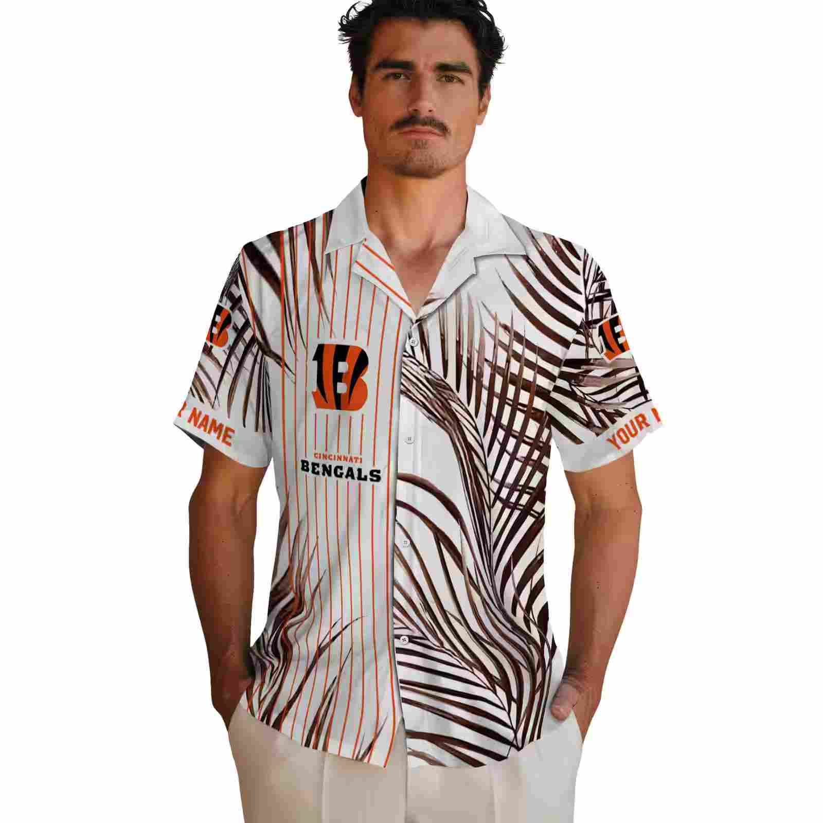 cincinnati bengals palm stripes orange black white hawaiian shirt fashion forward