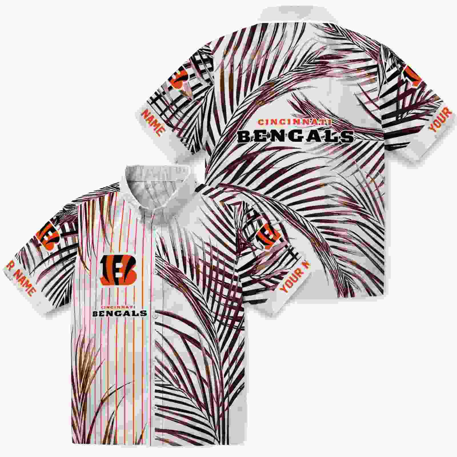 cincinnati bengals palm stripes orange black white hawaiian shirt high quality