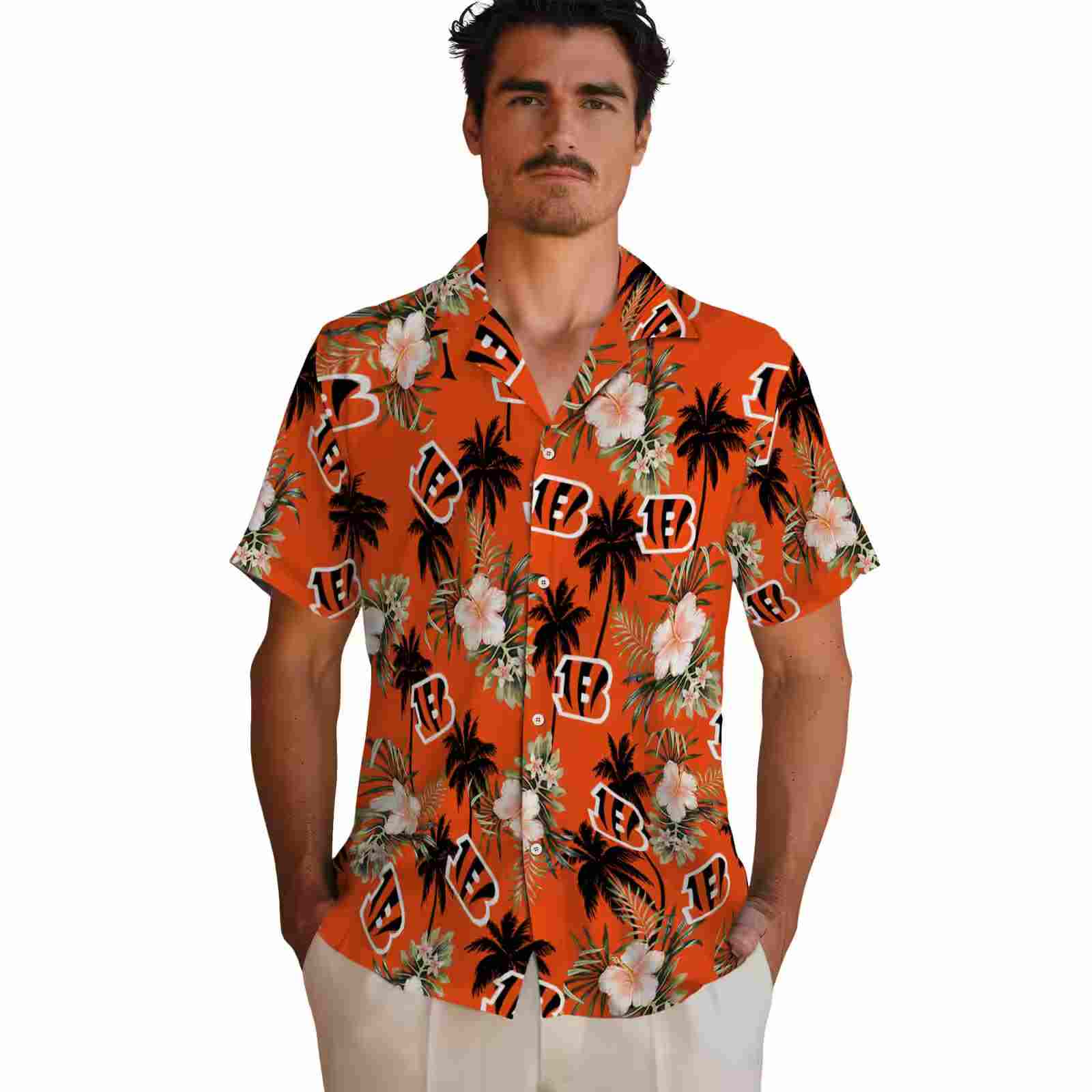 cincinnati bengals palm tree flower orange hawaiian shirt fashion forward