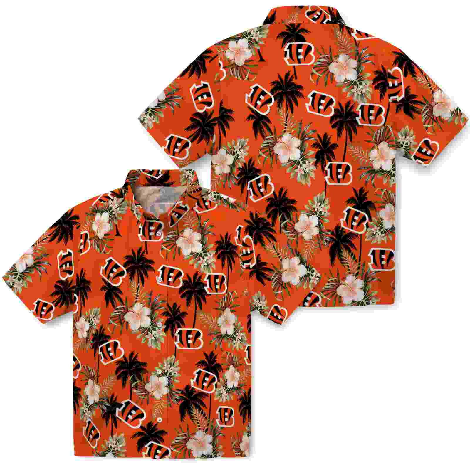 cincinnati bengals palm tree flower orange hawaiian shirt high quality