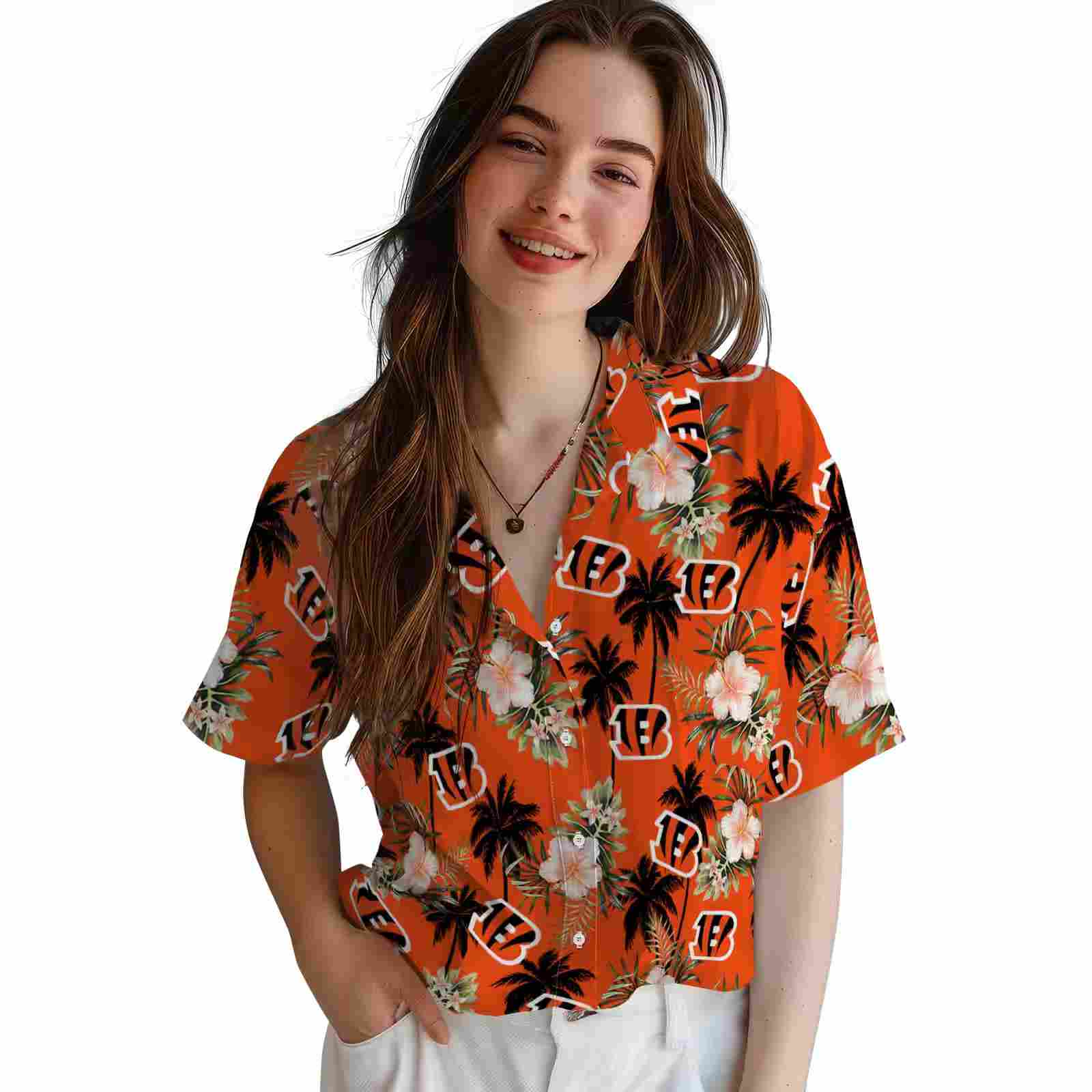 cincinnati bengals palm tree flower orange hawaiian shirt latest model