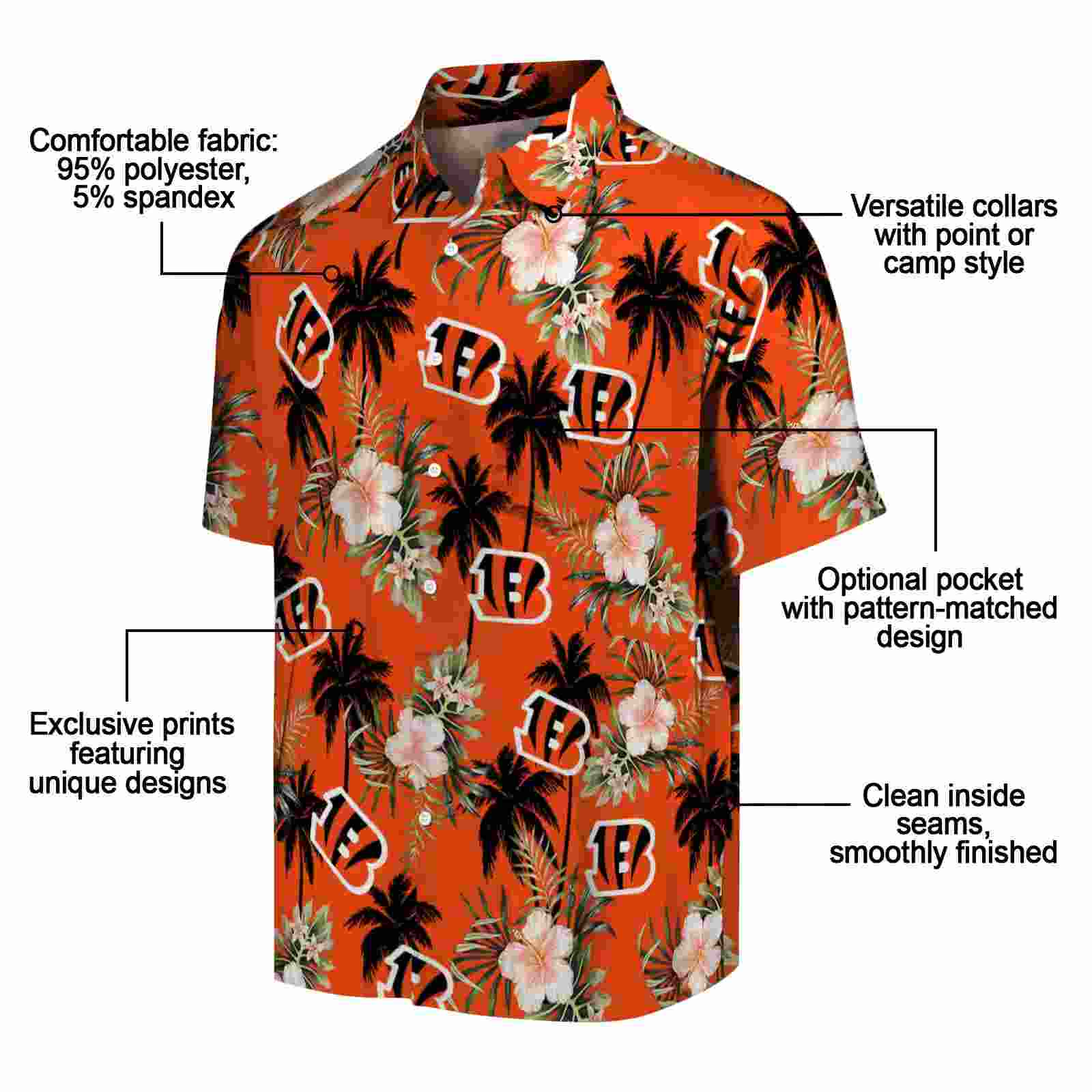 cincinnati bengals palm tree flower orange hawaiian shirt new arrival