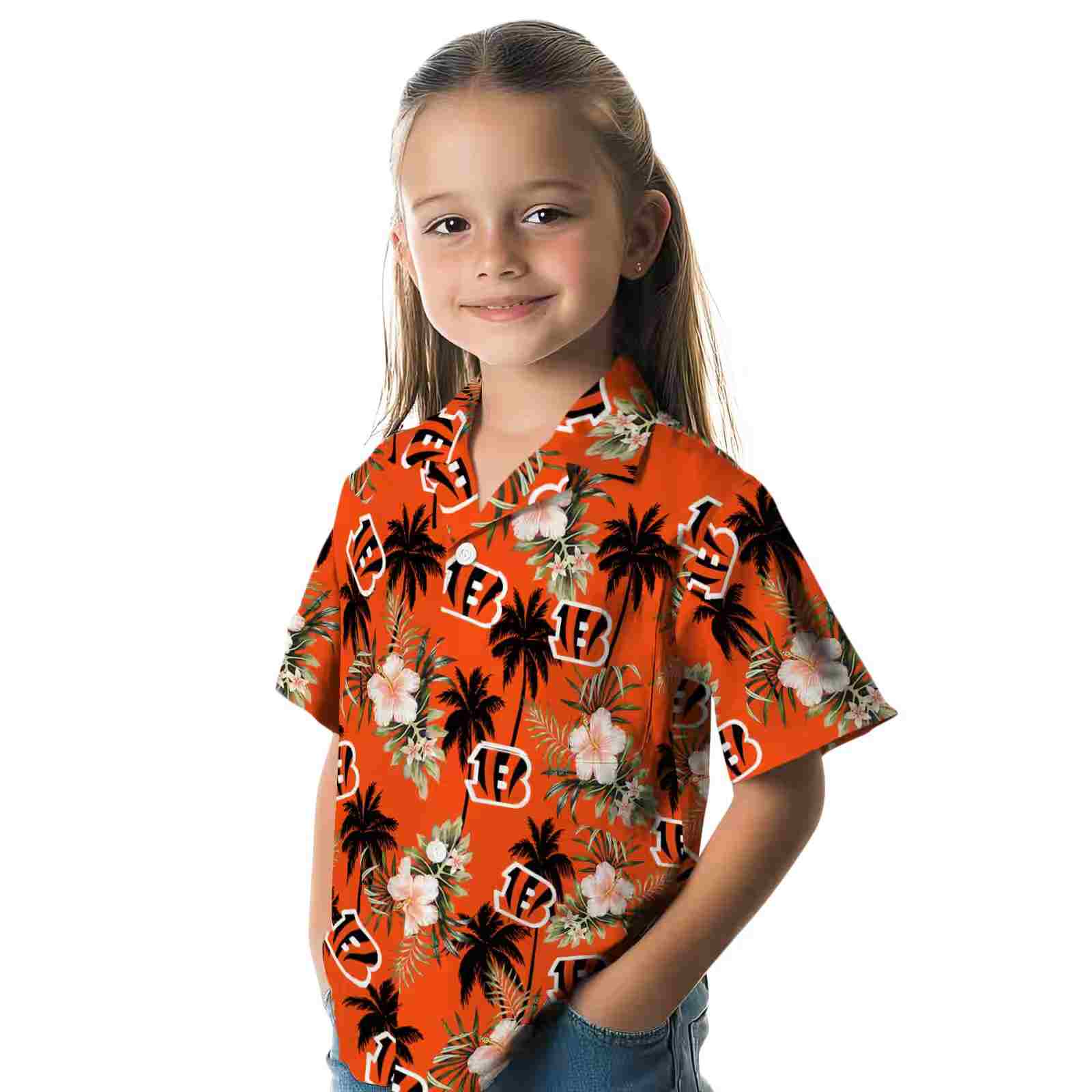 cincinnati bengals palm tree flower orange hawaiian shirt premium grade