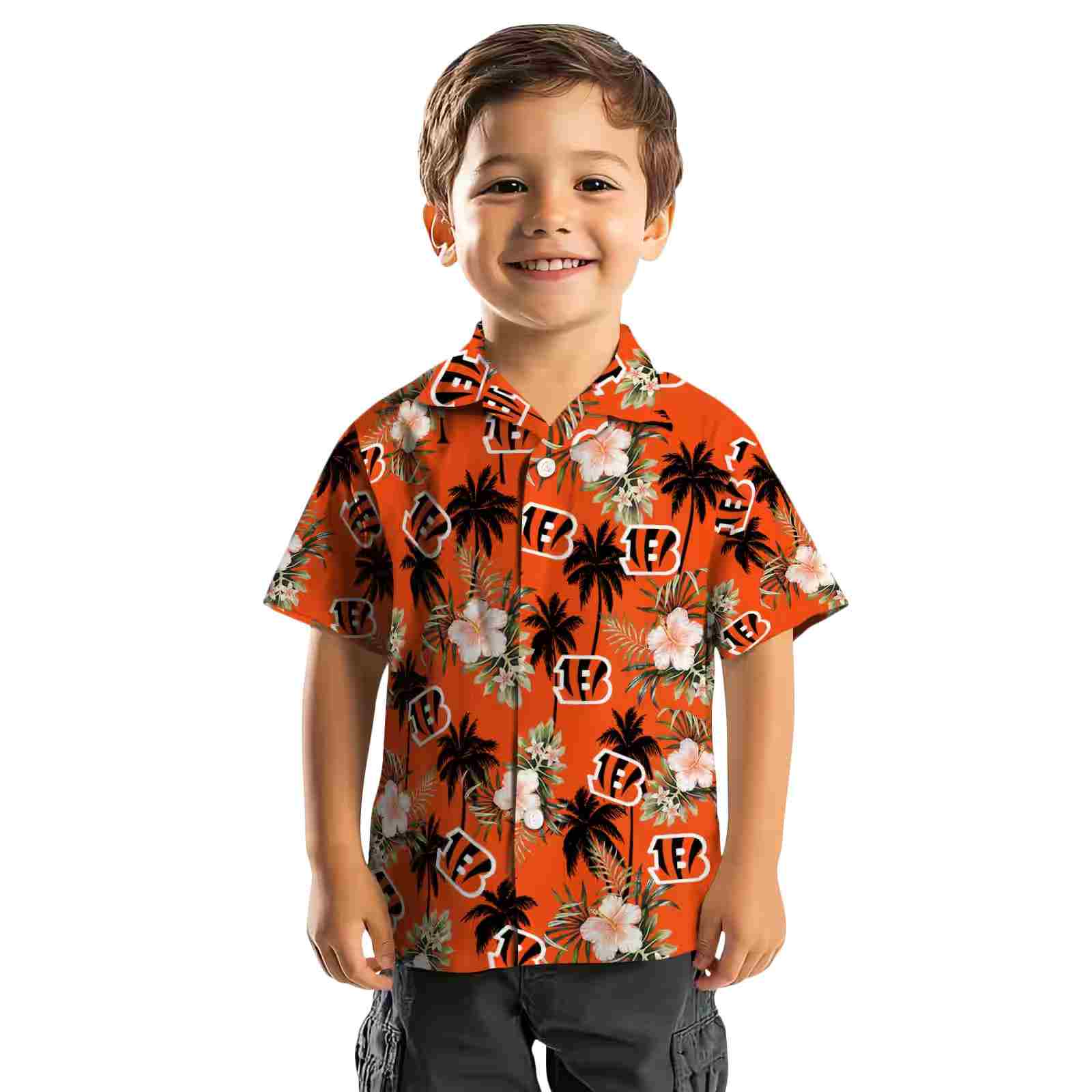 cincinnati bengals palm tree flower orange hawaiian shirt top rated