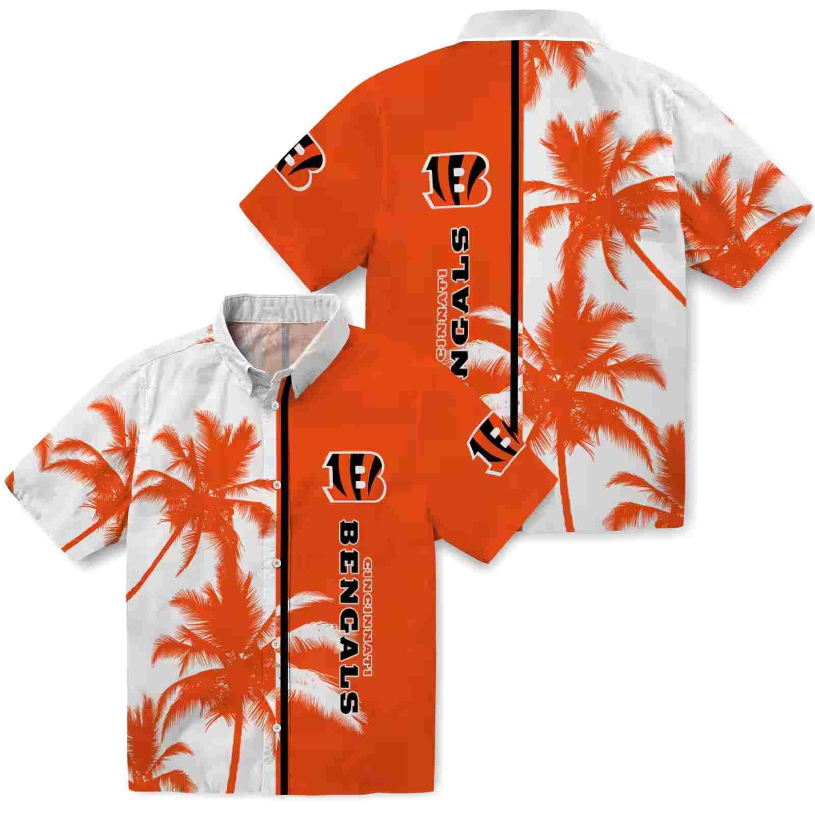 cincinnati bengals palm trees orange white hawaiian shirt high quality