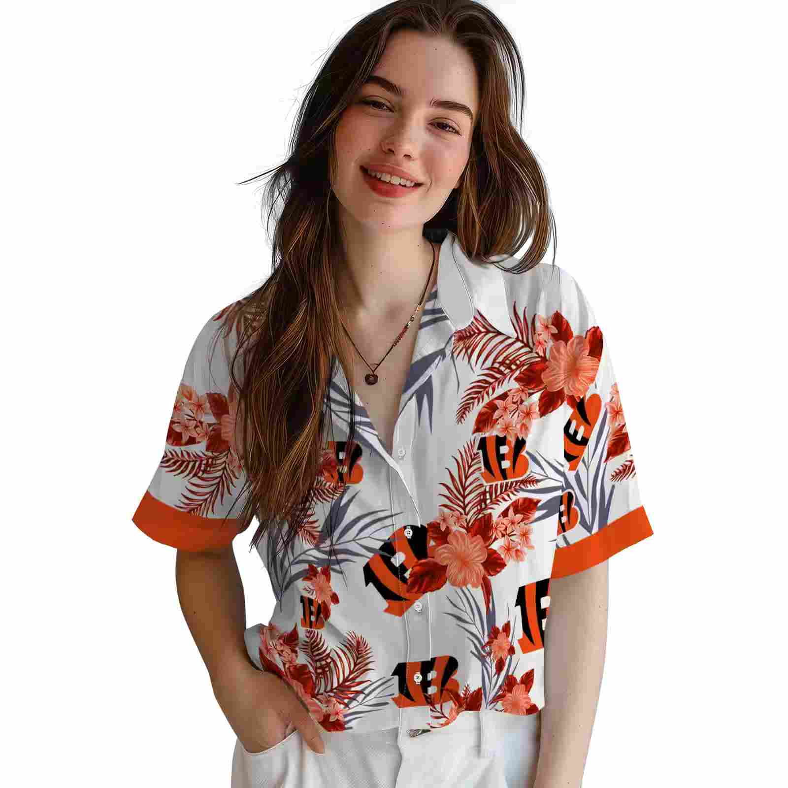 cincinnati bengals patriotic hibiscus design orange white hawaiian shirt latest model