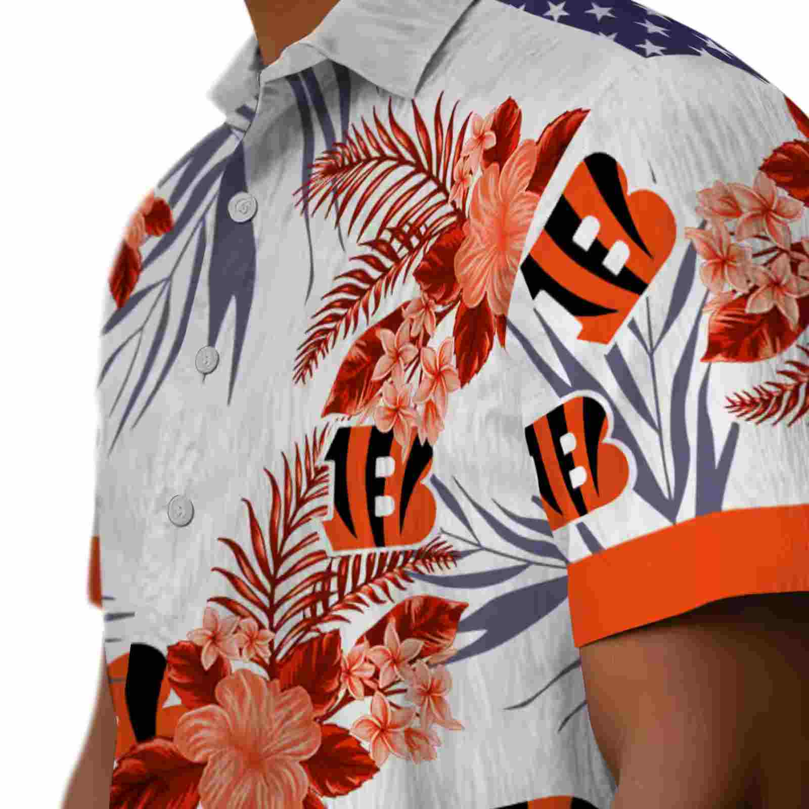 cincinnati bengals patriotic hibiscus design orange white hawaiian shirt trendy