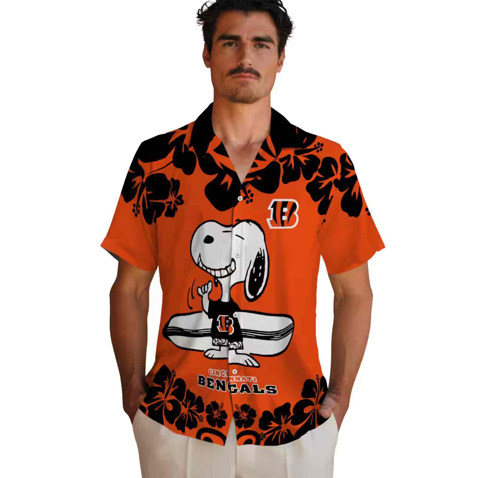 cincinnati bengals snoopy surf orange white hawaiian shirt fashion forward