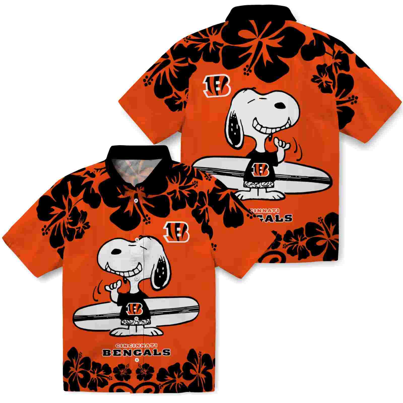 cincinnati bengals snoopy surf orange white hawaiian shirt high quality