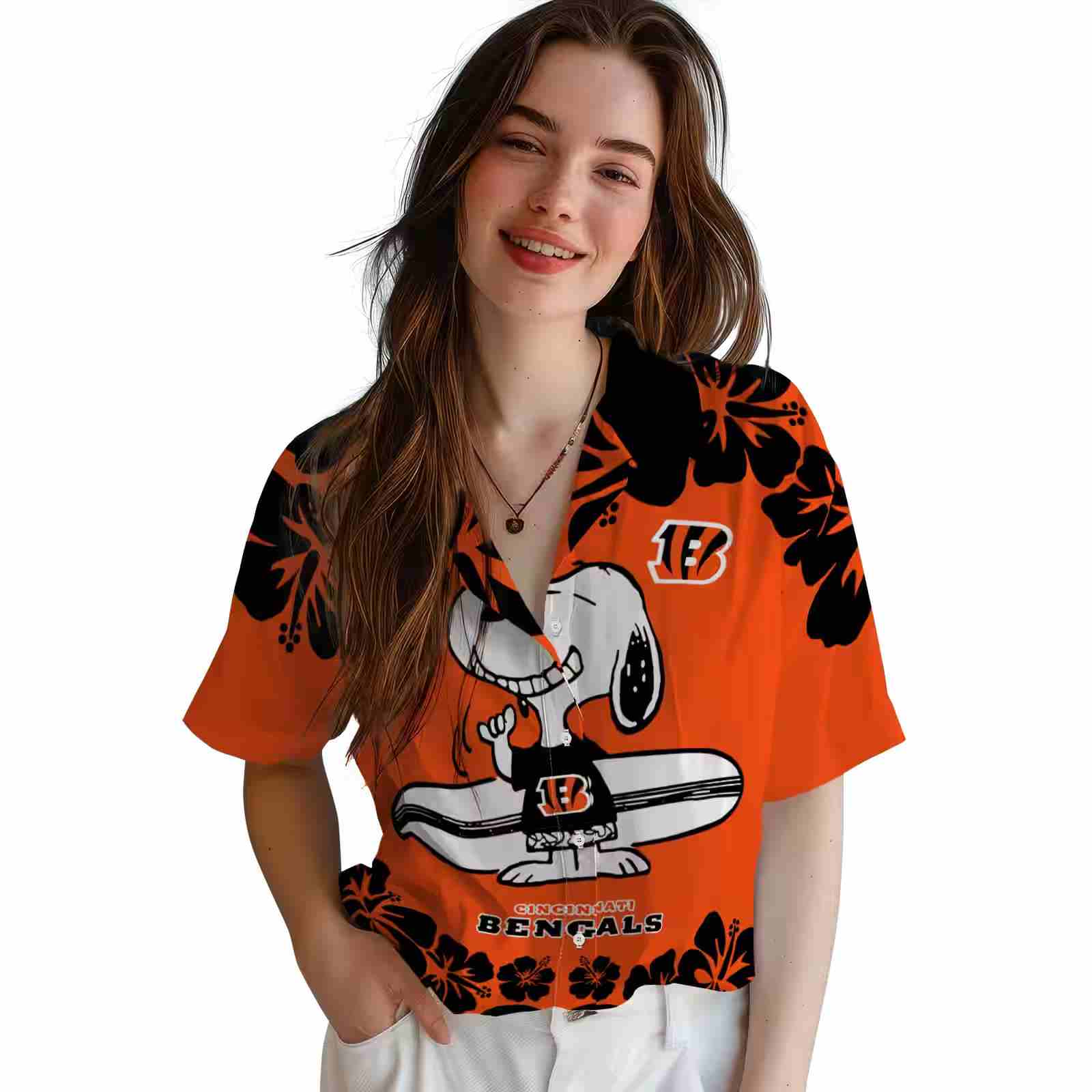 cincinnati bengals snoopy surf orange white hawaiian shirt latest model