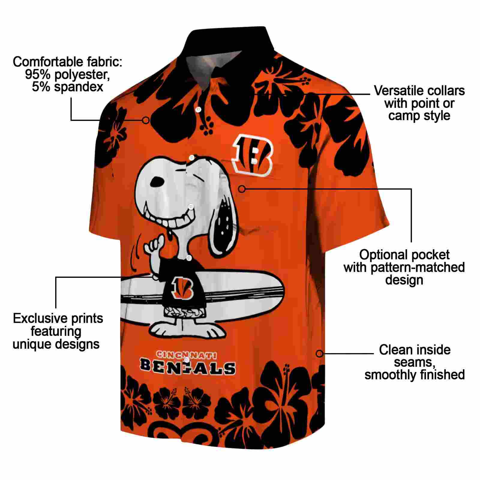 cincinnati bengals snoopy surf orange white hawaiian shirt new arrival