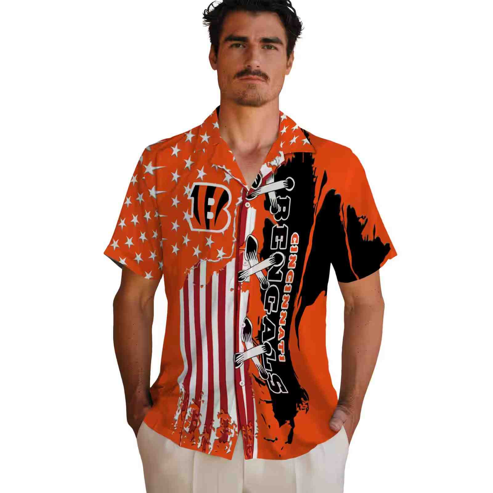 cincinnati bengals stitched flag orange hawaiian shirt fashion forward