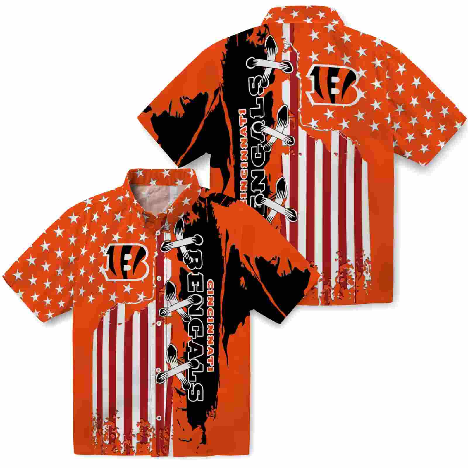 cincinnati bengals stitched flag orange hawaiian shirt high quality