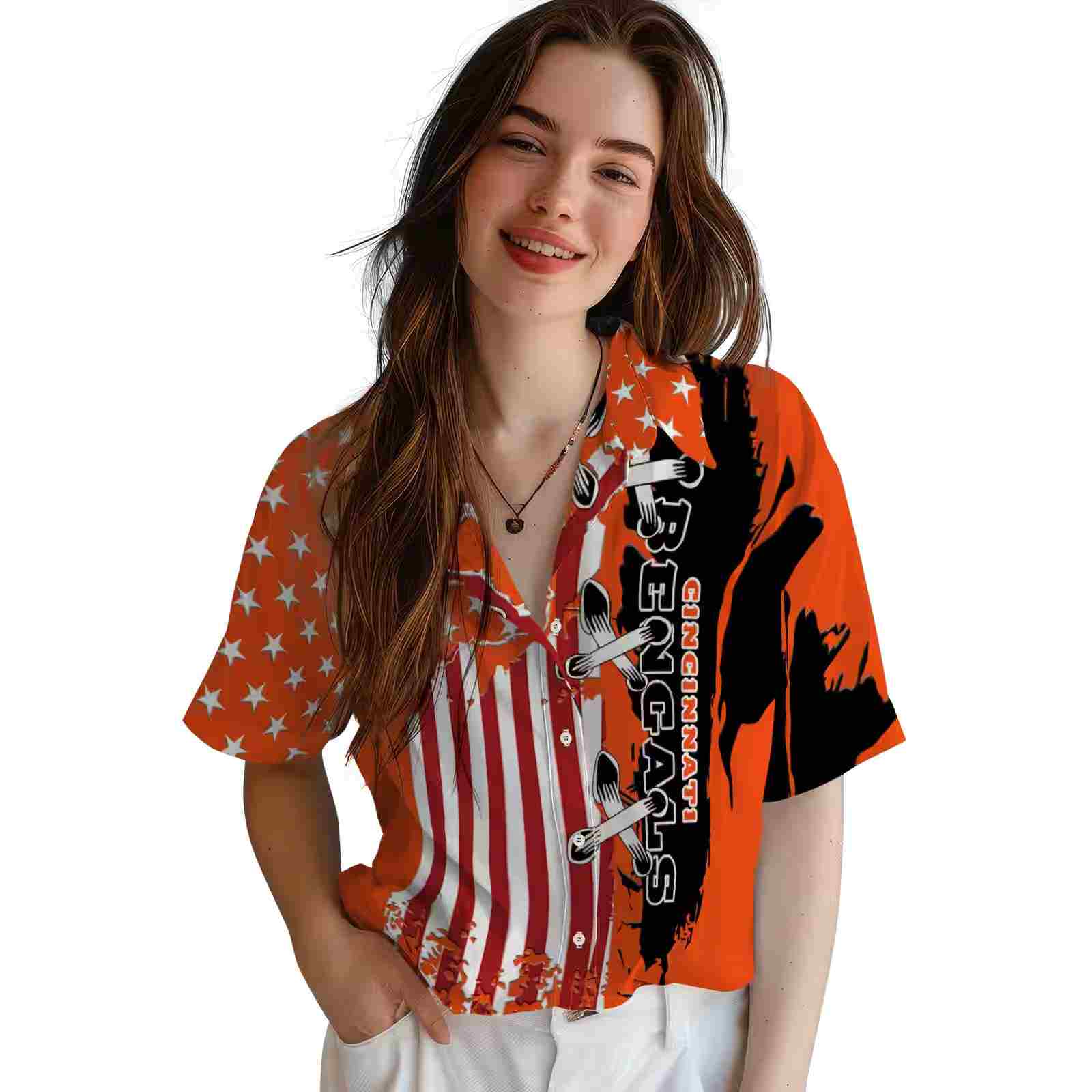 cincinnati bengals stitched flag orange hawaiian shirt latest model