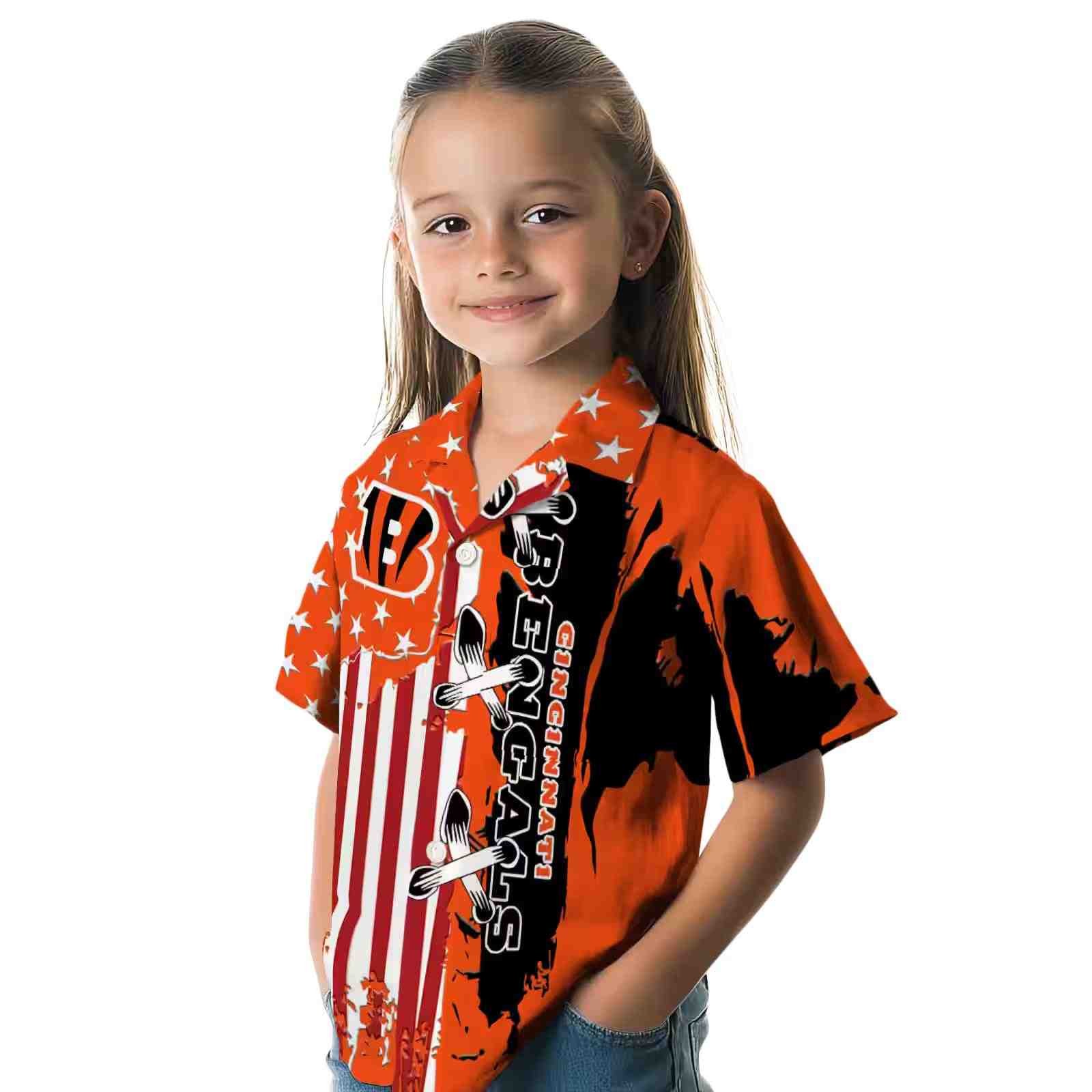 cincinnati bengals stitched flag orange hawaiian shirt premium grade