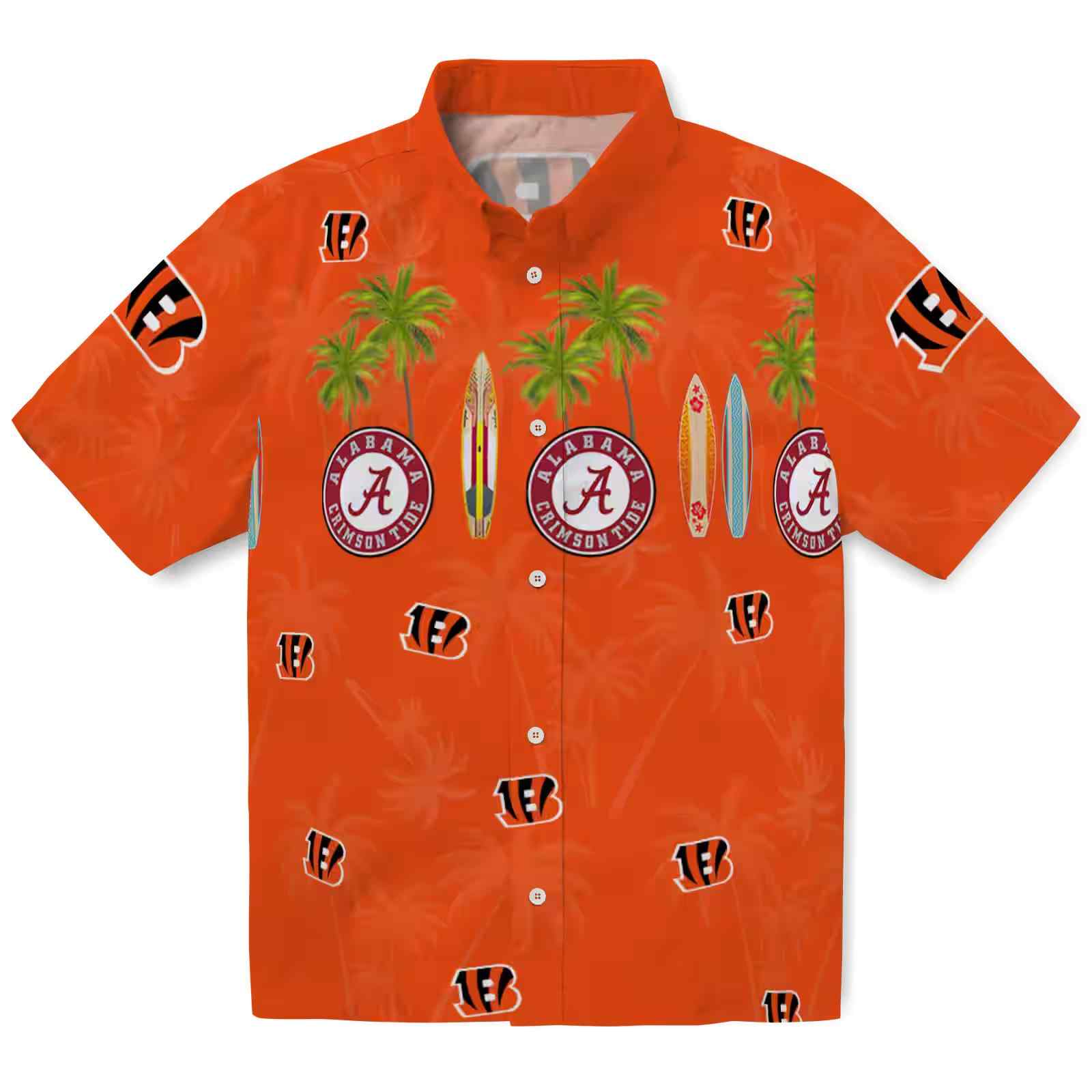 Cincinnati Bengals Surfboard Palm Orange Hawaiian Shirt