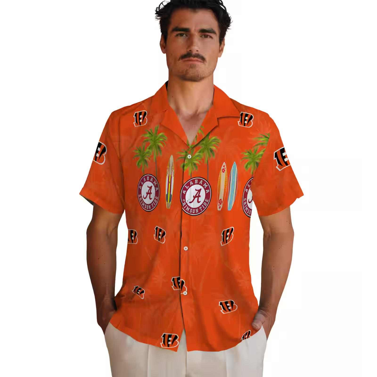 cincinnati bengals surfboard palm orange hawaiian shirt fashion forward