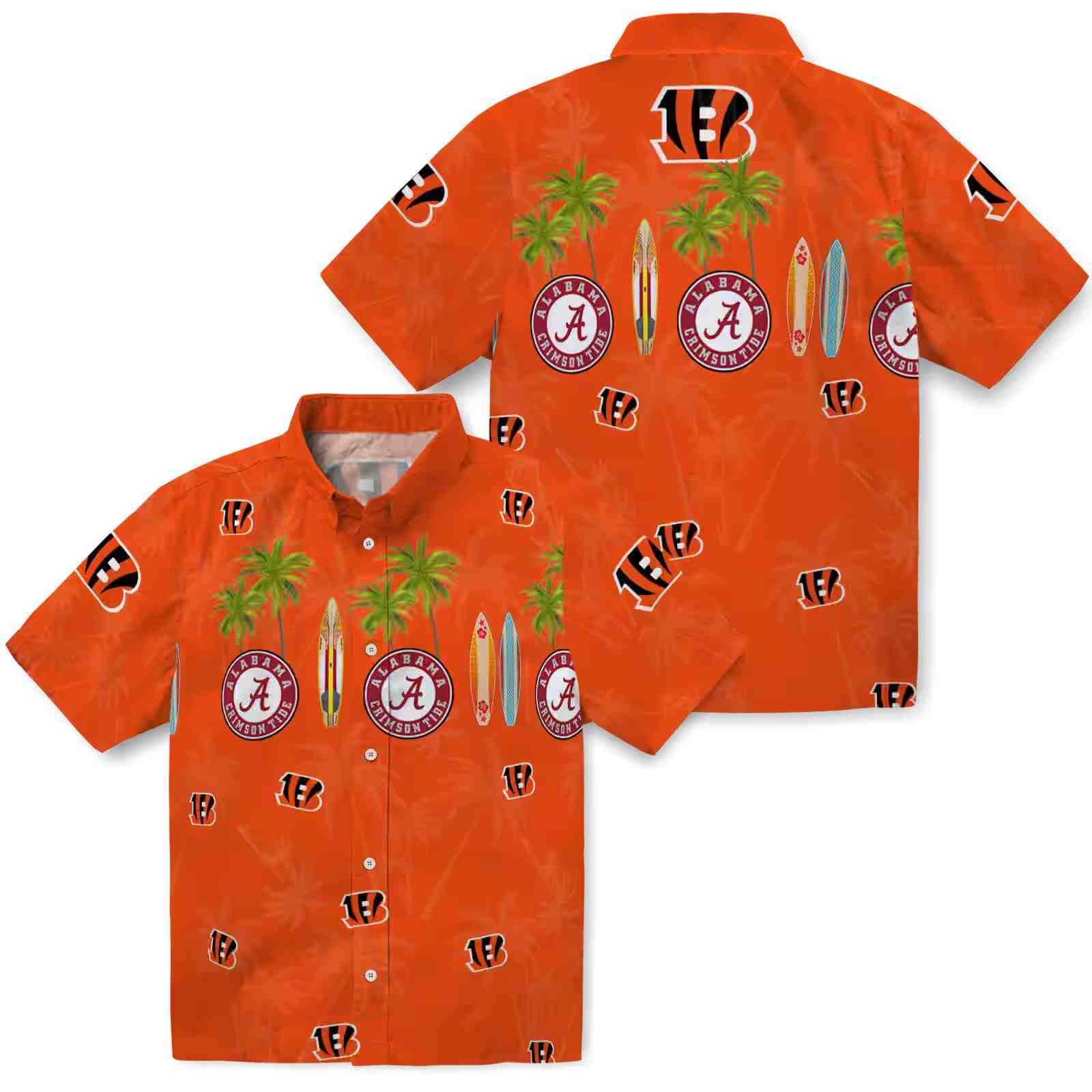 cincinnati bengals surfboard palm orange hawaiian shirt high quality