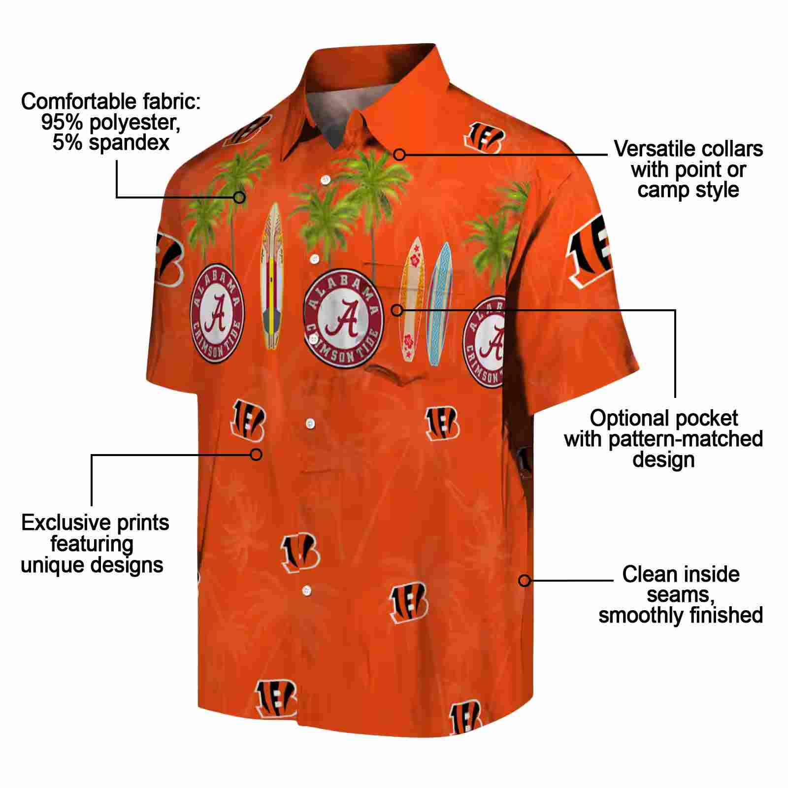 cincinnati bengals surfboard palm orange hawaiian shirt new arrival