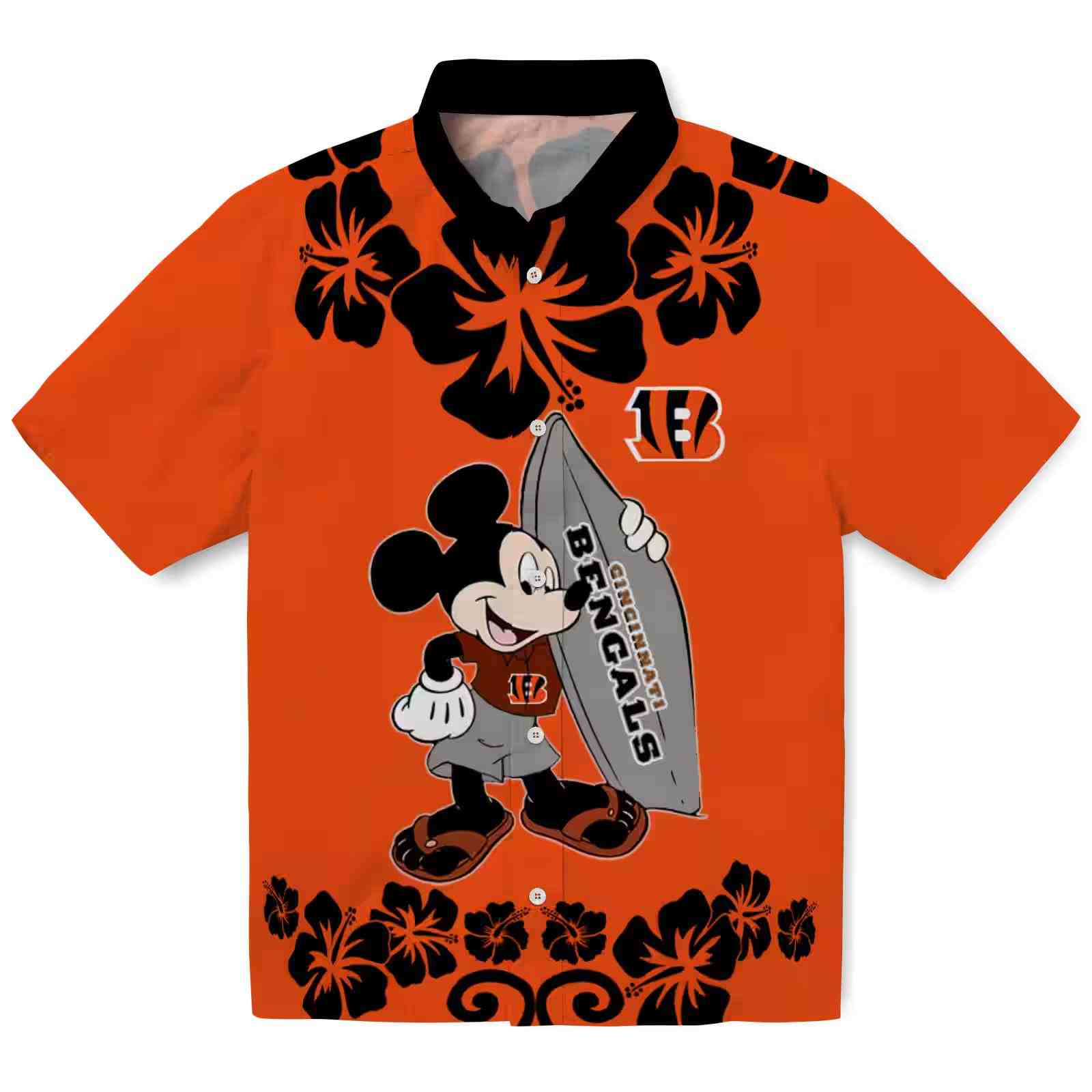 Cincinnati Bengals Surfing Mickey Orange Hawaiian Shirt