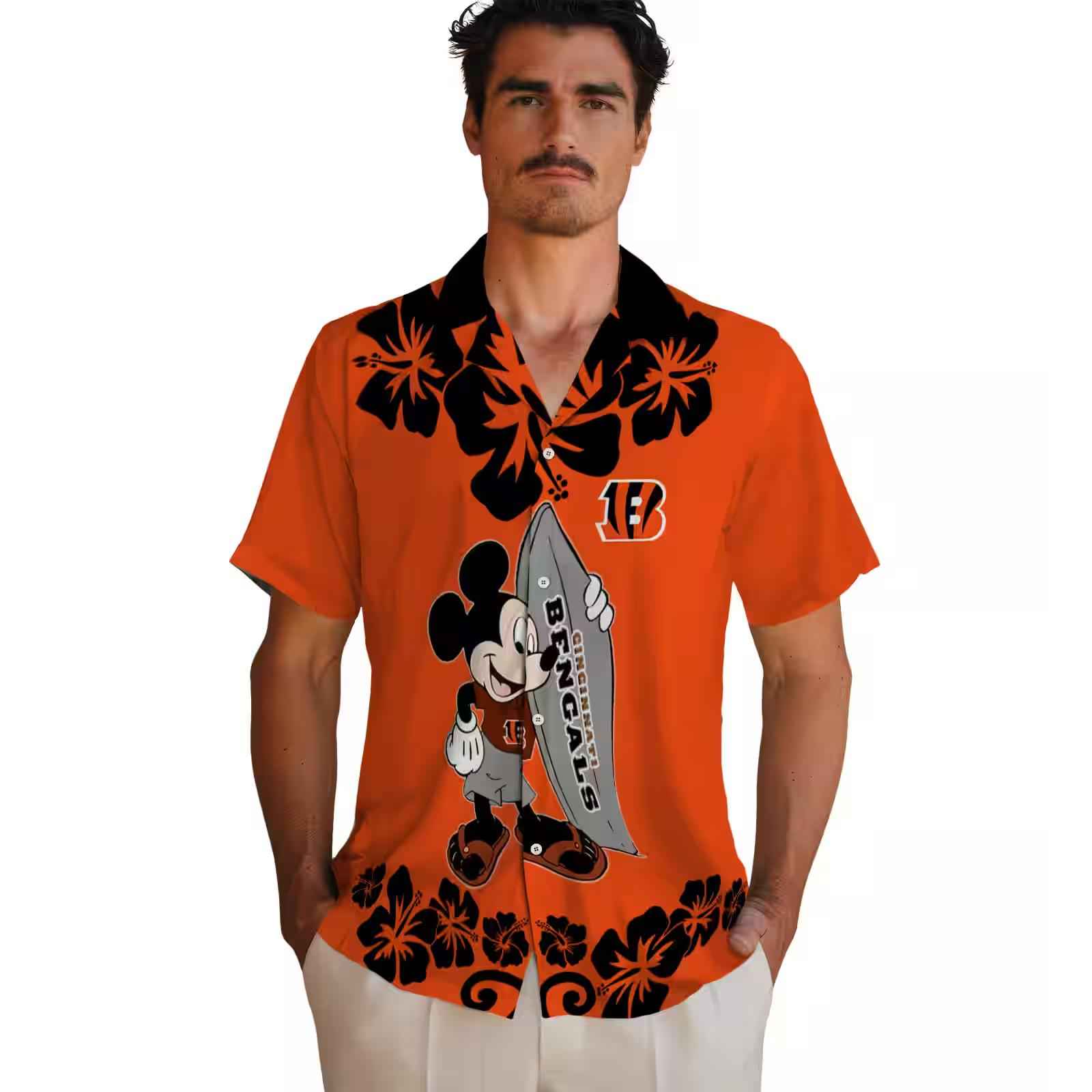 cincinnati bengals surfing mickey orange hawaiian shirt fashion forward