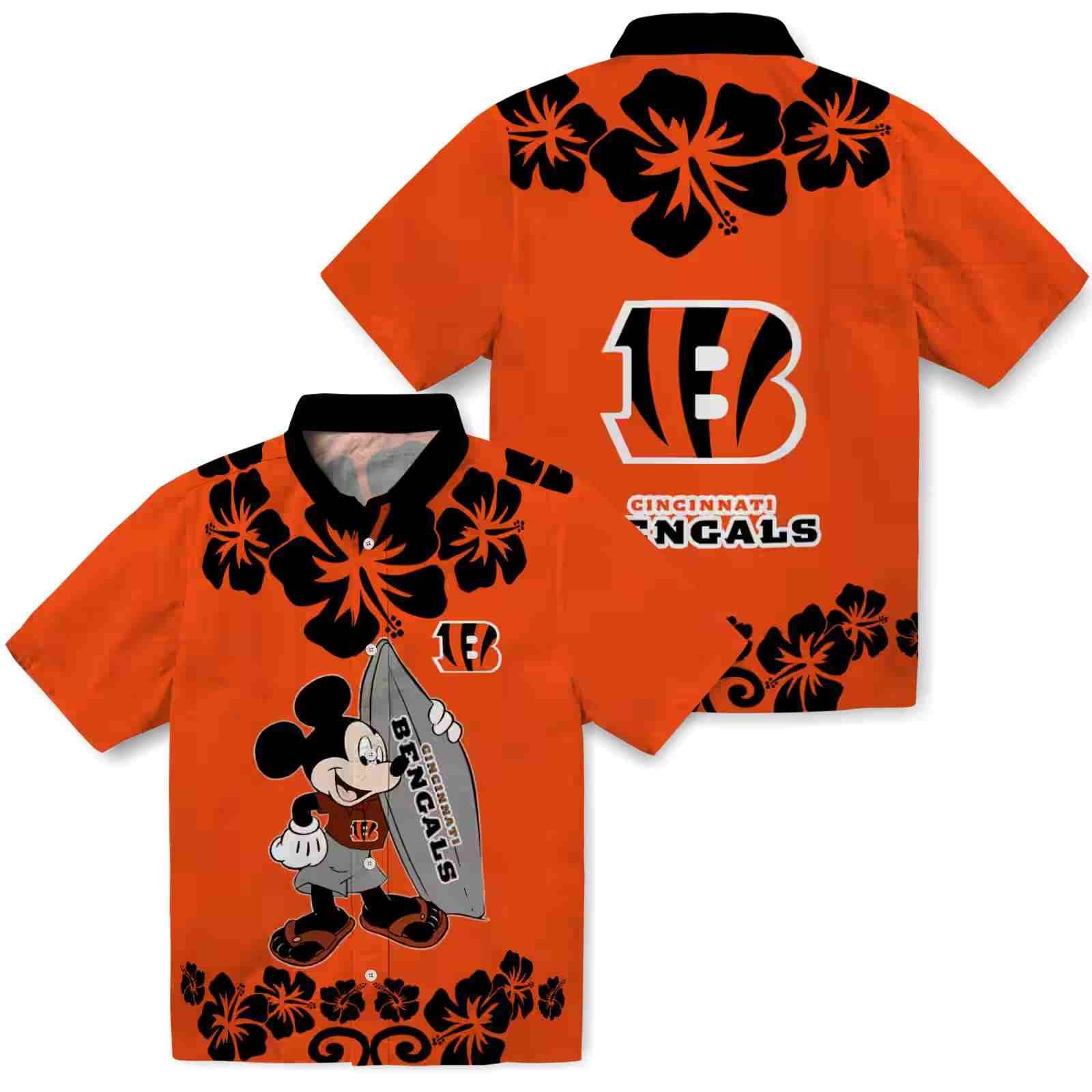 cincinnati bengals surfing mickey orange hawaiian shirt high quality