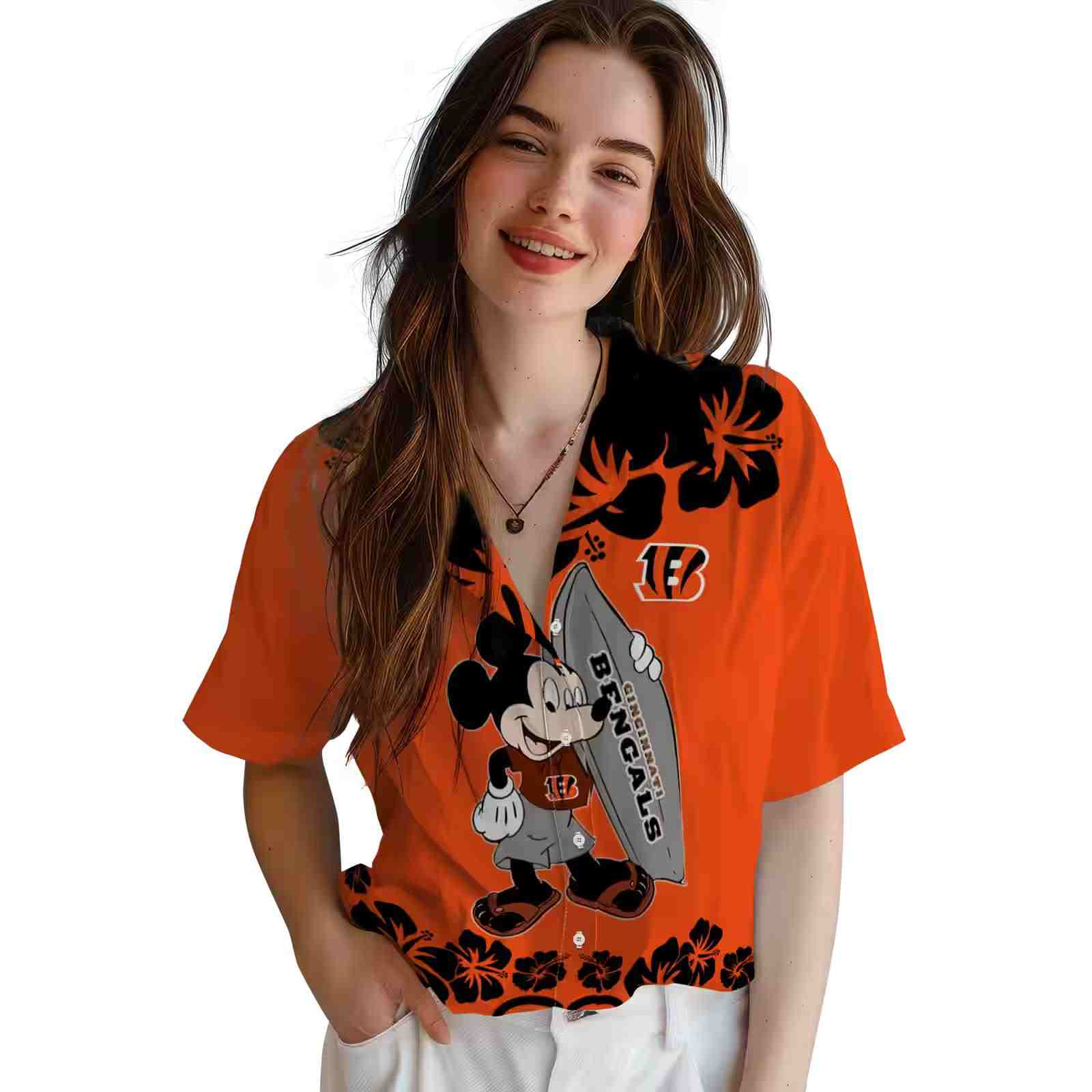 cincinnati bengals surfing mickey orange hawaiian shirt latest model