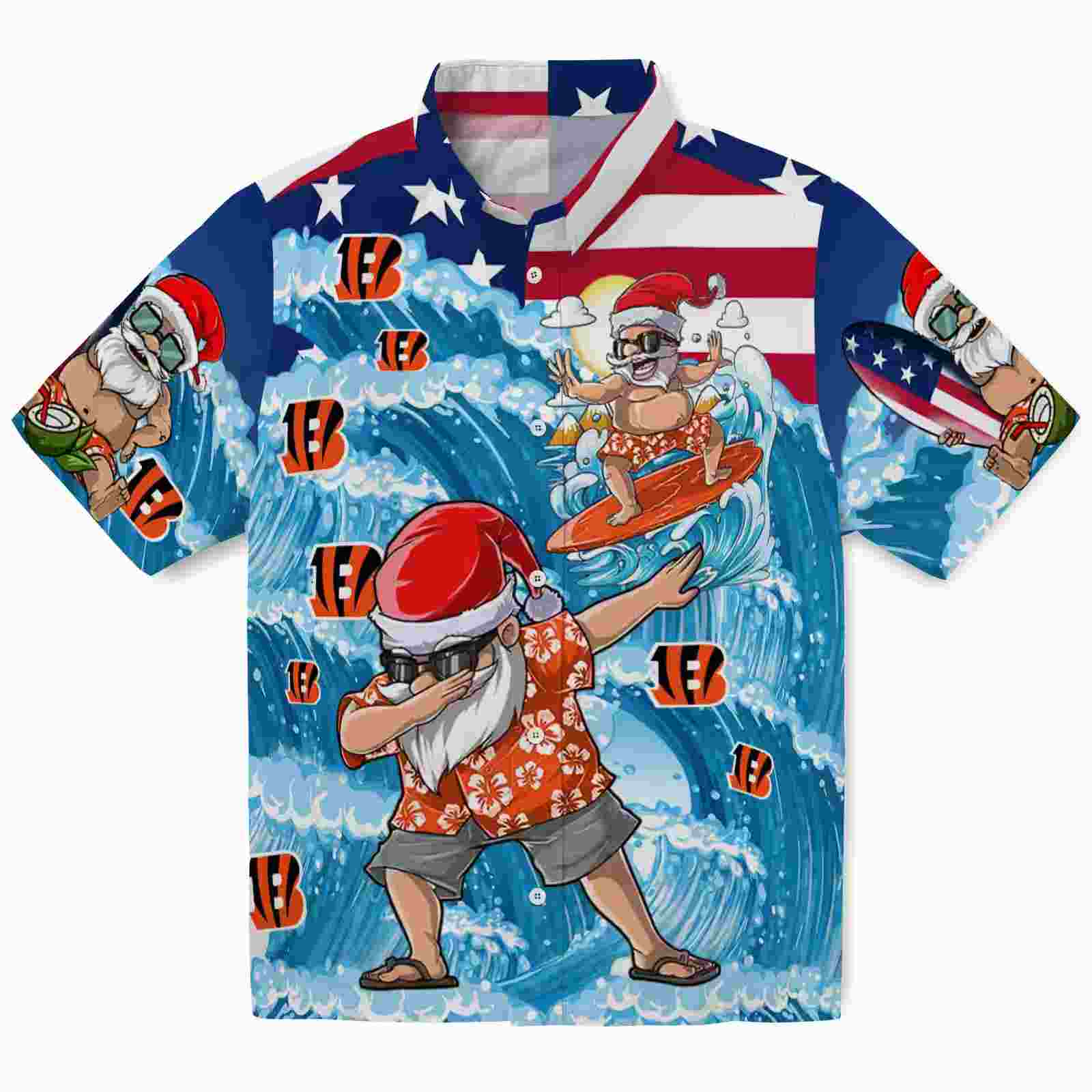 Cincinnati Bengals Surfing Santa Blue Hawaiian Shirt