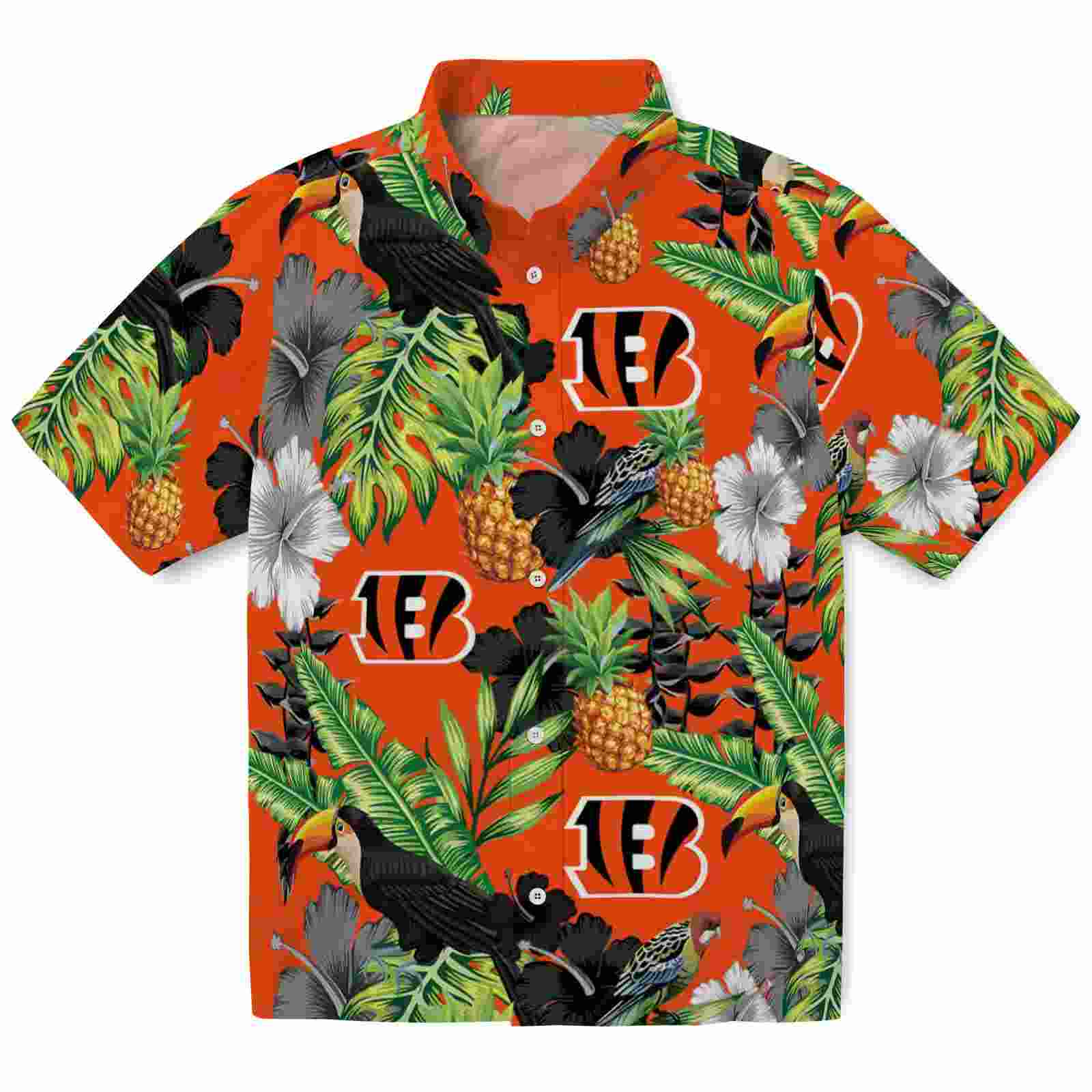 Cincinnati Bengals Toucan Hibiscus Pineapple Orange Green Hawaiian Shirt