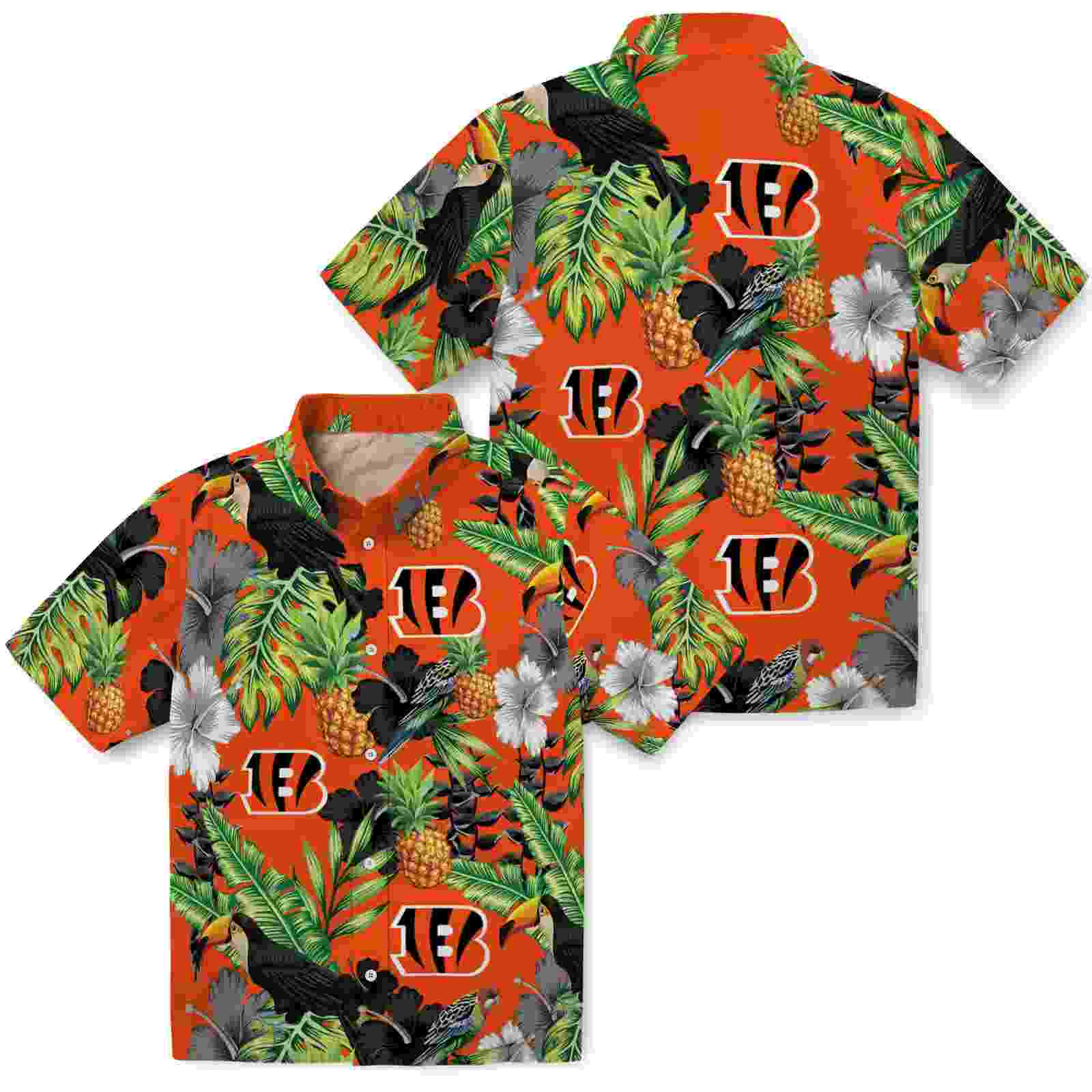 cincinnati bengals toucan hibiscus pineapple orange green hawaiian shirt high quality