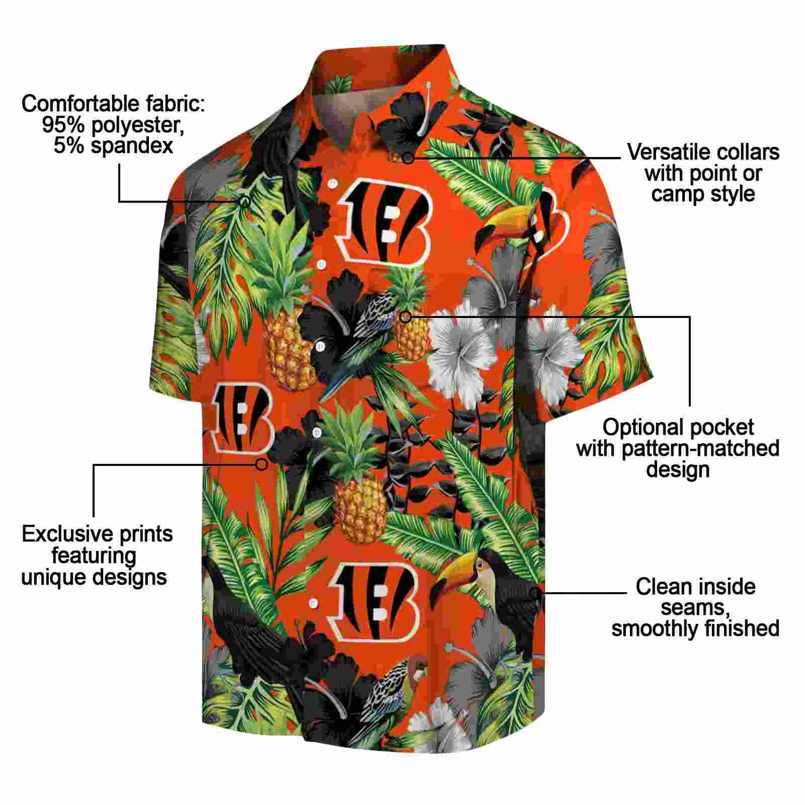 cincinnati bengals toucan hibiscus pineapple orange green hawaiian shirt new arrival