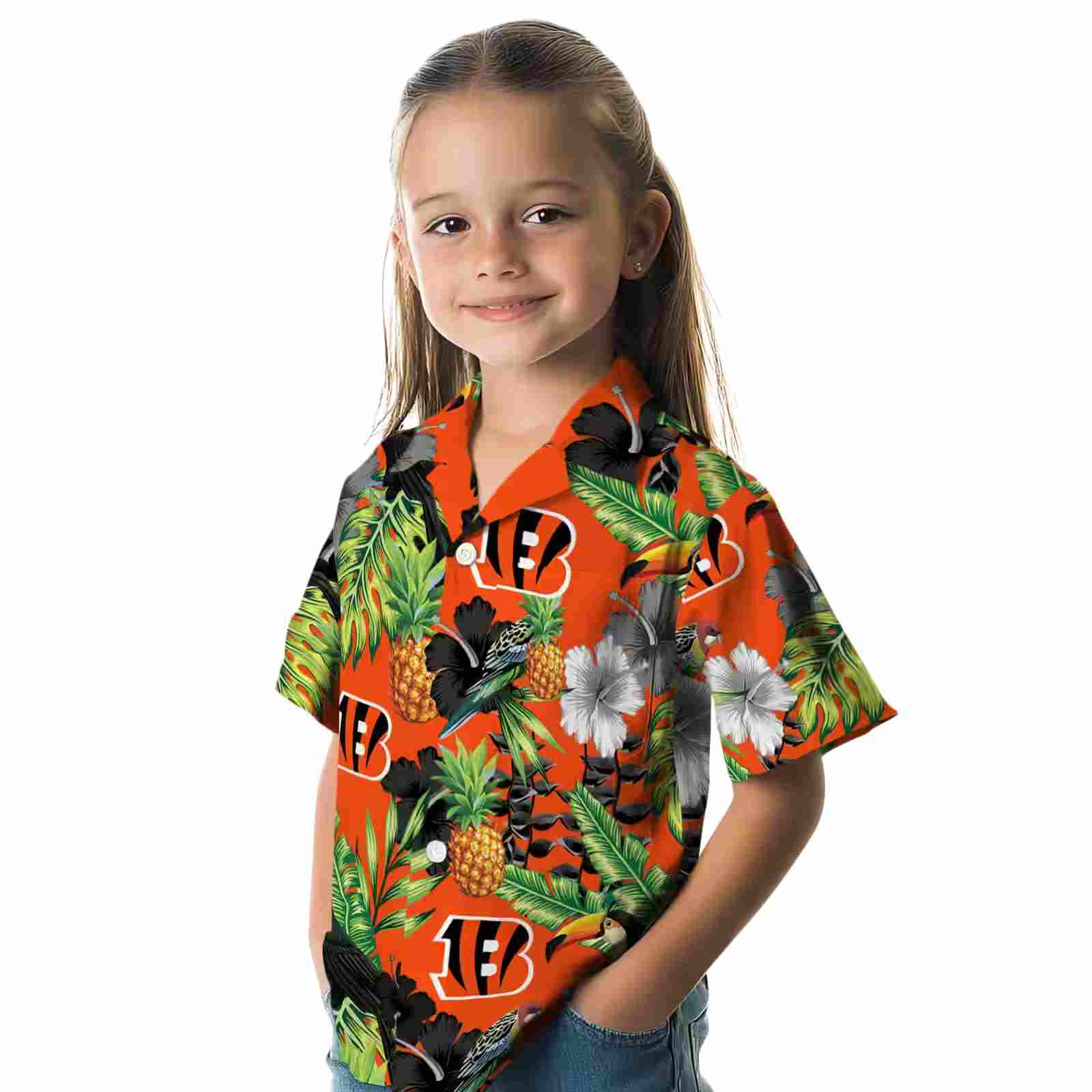 cincinnati bengals toucan hibiscus pineapple orange green hawaiian shirt premium grade