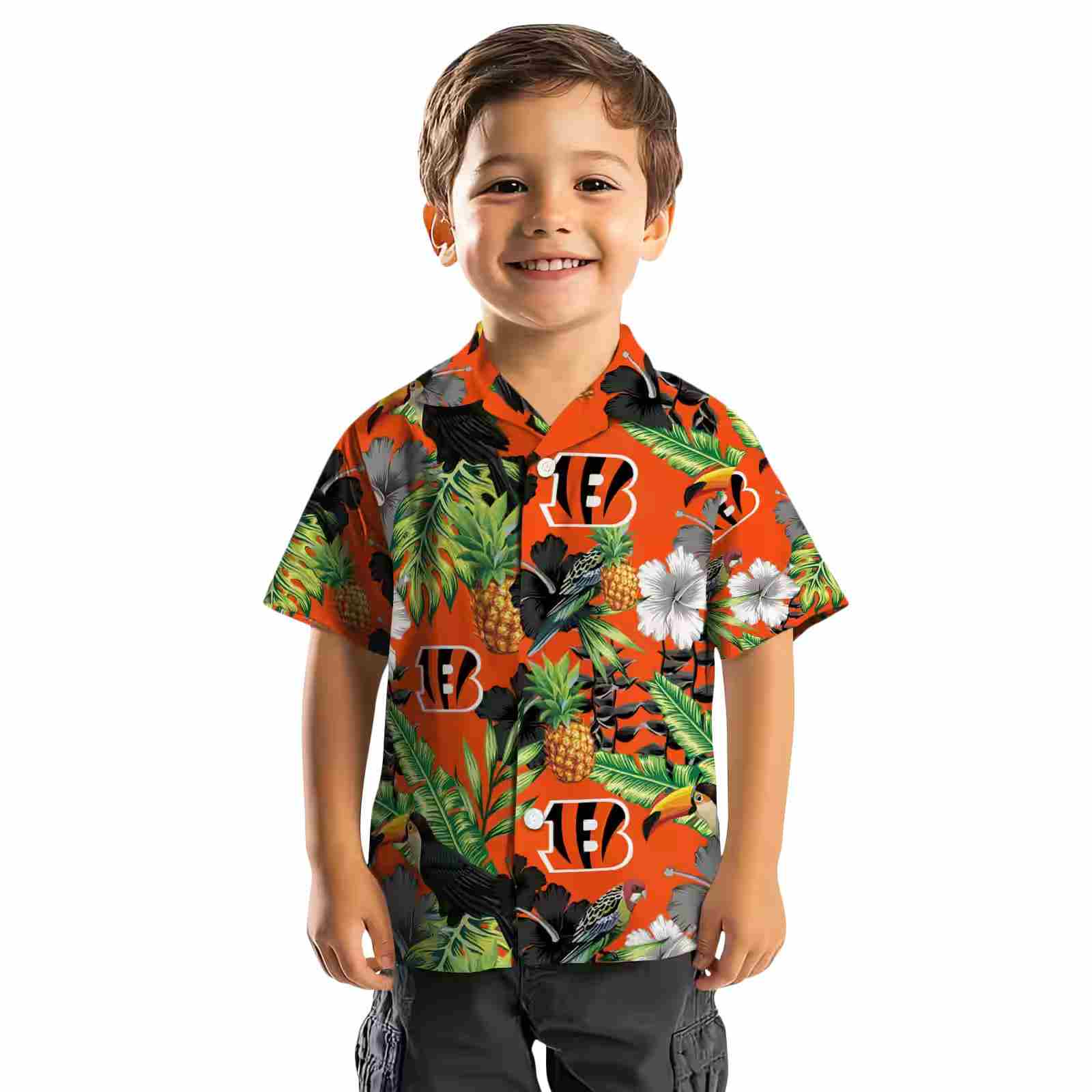 cincinnati bengals toucan hibiscus pineapple orange green hawaiian shirt top rated