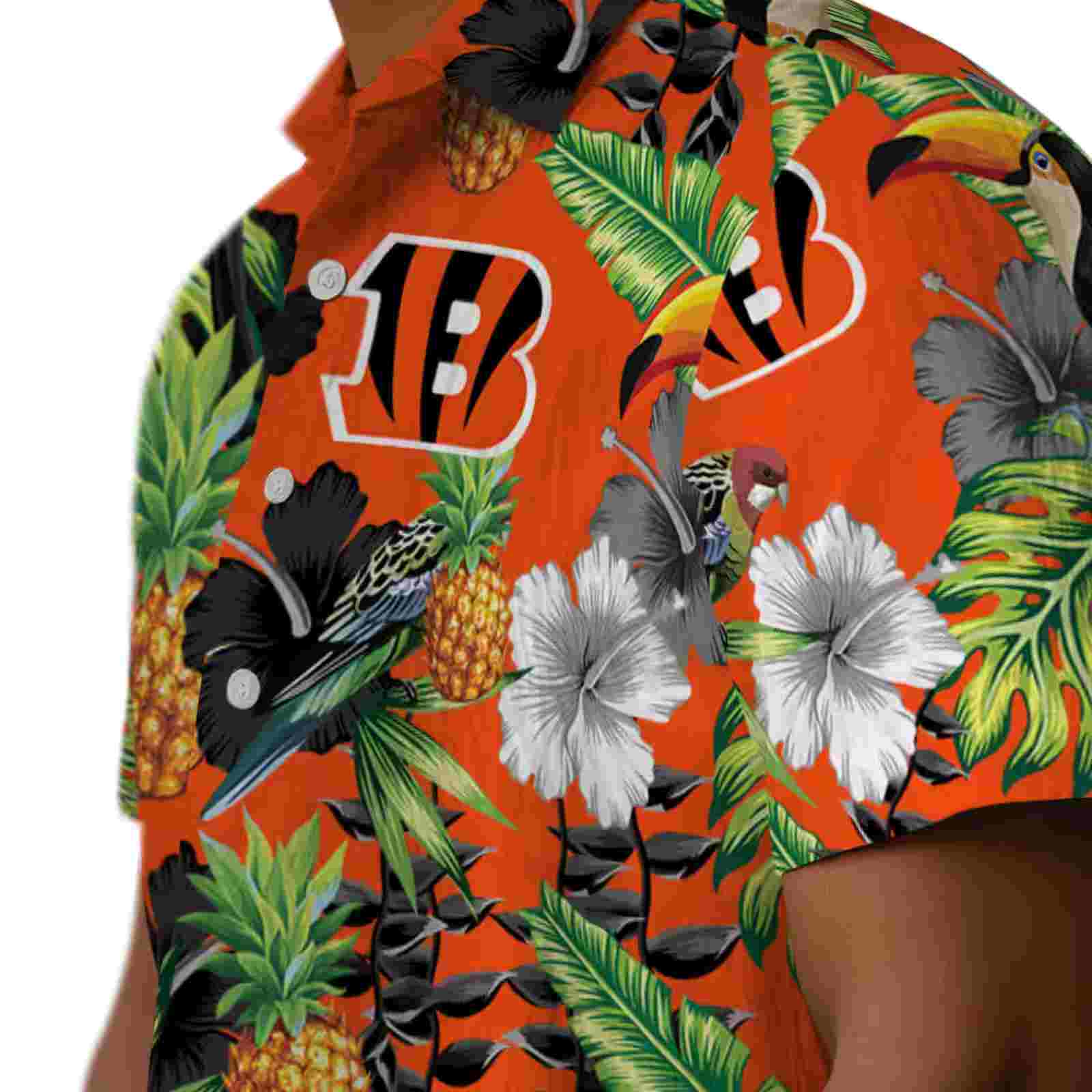 cincinnati bengals toucan hibiscus pineapple orange green hawaiian shirt trendy