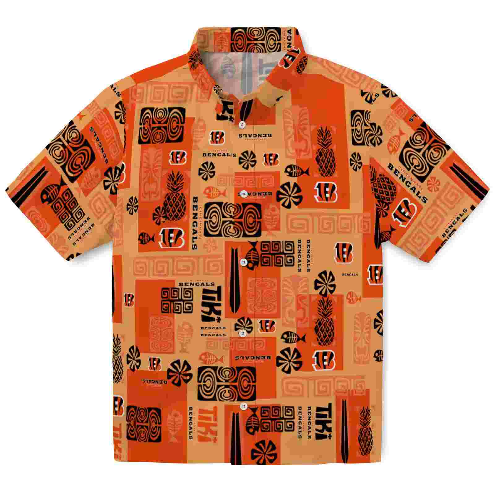 Cincinnati Bengals Tribal Symbols Orange Hawaiian Shirt