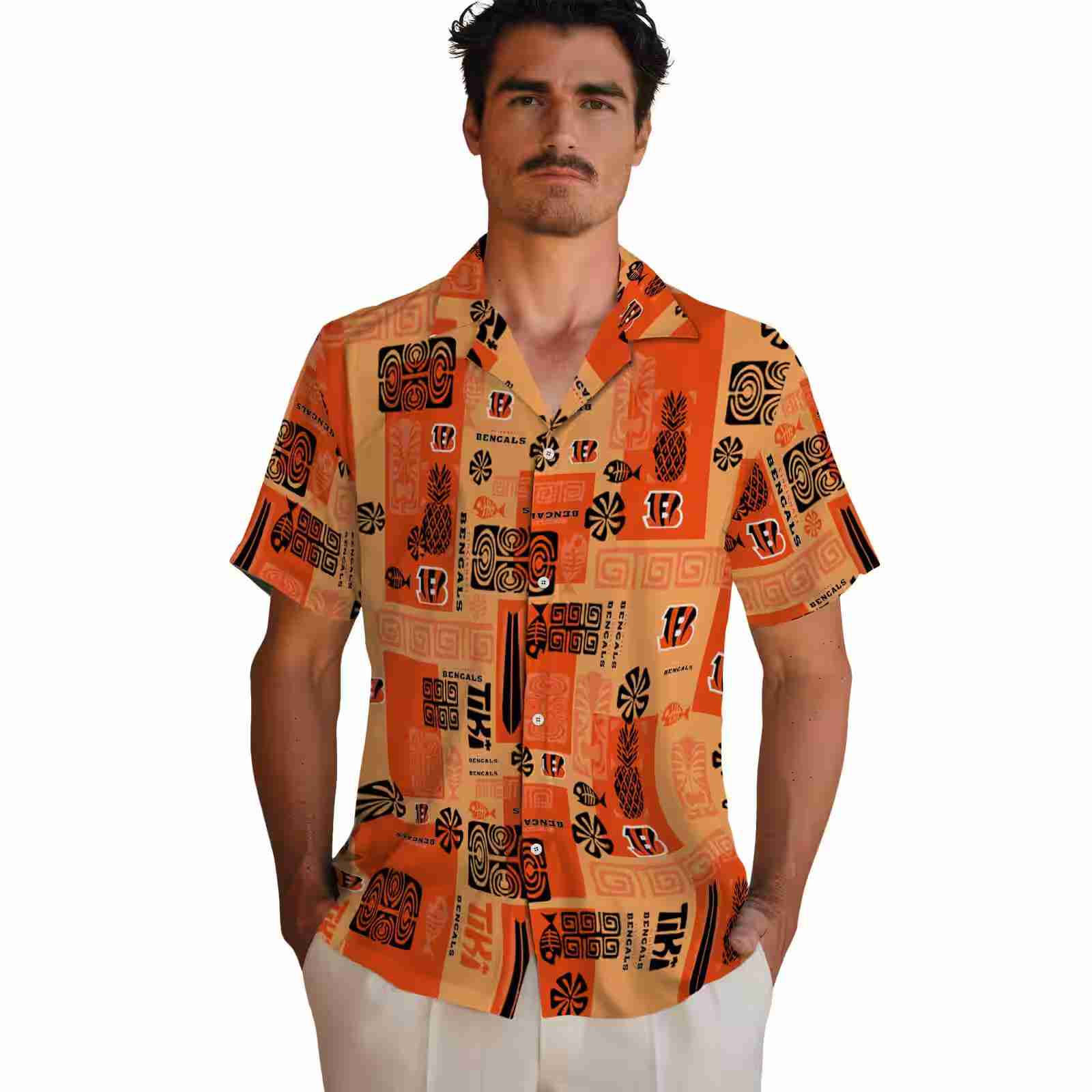 cincinnati bengals tribal symbols orange hawaiian shirt fashion forward