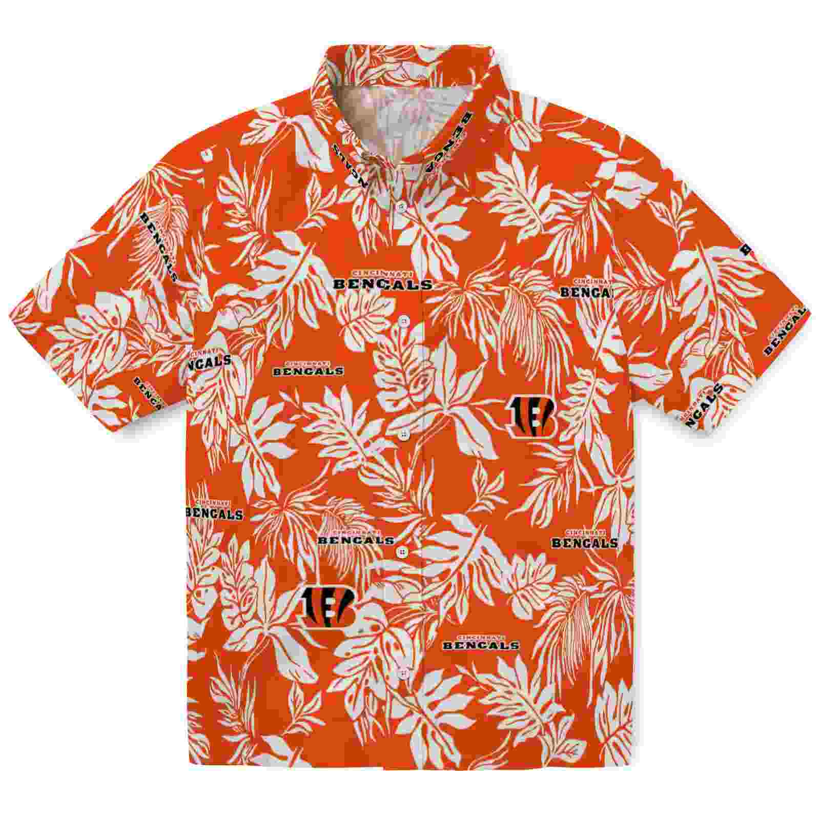 Cincinnati Bengals Tropical Leaf Orange White Hawaiian Shirt