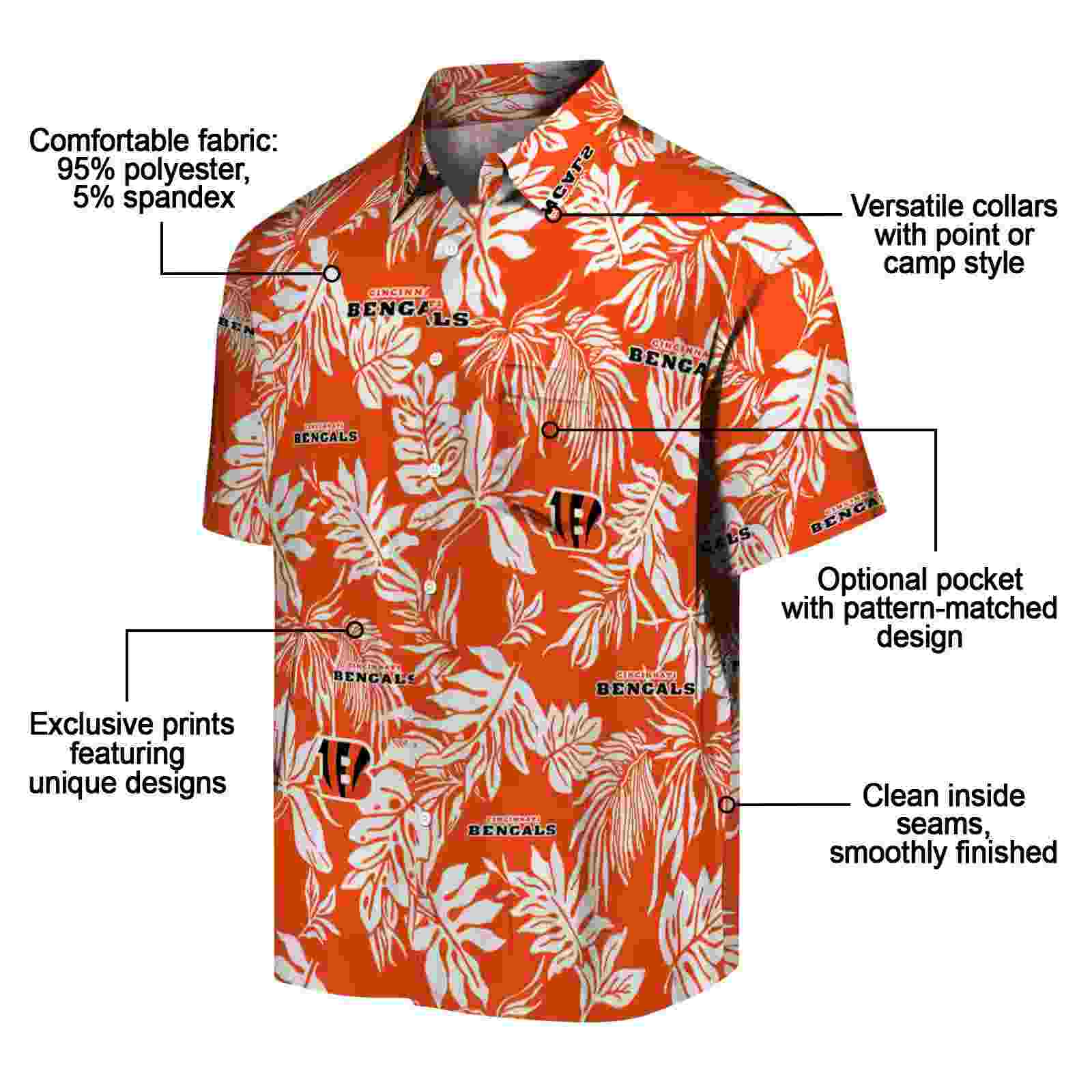 cincinnati bengals tropical leaf orange white hawaiian shirt new arrival