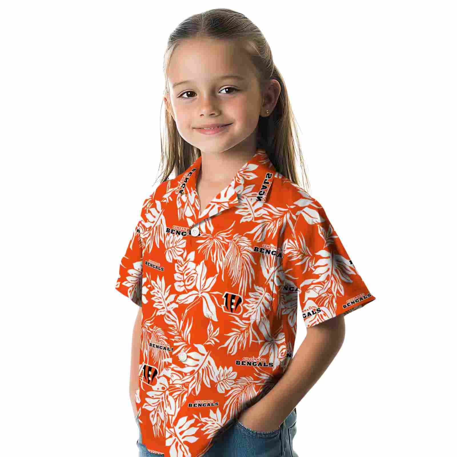 cincinnati bengals tropical leaf orange white hawaiian shirt premium grade